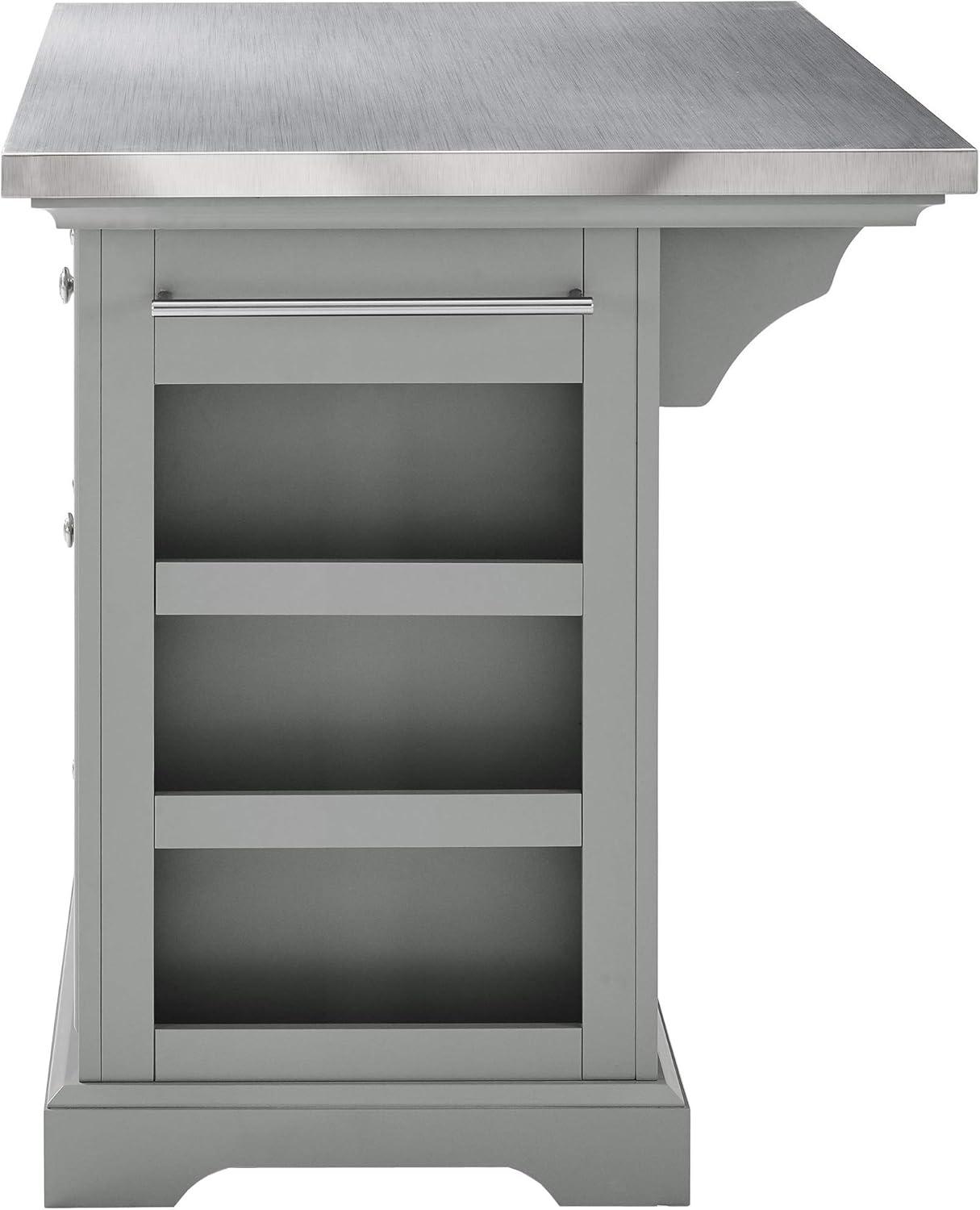 Julia Gray Stainless Steel Top Kitchen Island with Storage