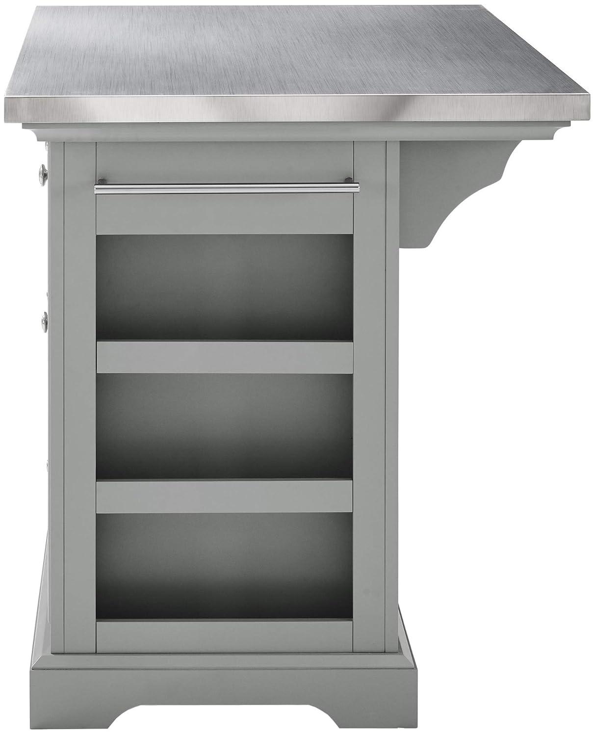 Julia Stainless Steel Top Kitchen Island Gray - Crosley: Towel Bar, Spice Rack, 5 Drawers, 2 Cabinets