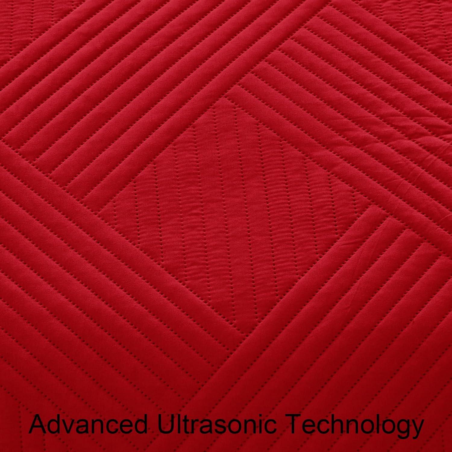 Whale Flotilla Queen Quilt Set, Soft Lightweight Quilts Bedspreads Coverlet with Embossed Pattern, Bedding Sets with Pillow Shams, Reversible Bed Cover for All Seasons, 90x96 Inches, Red