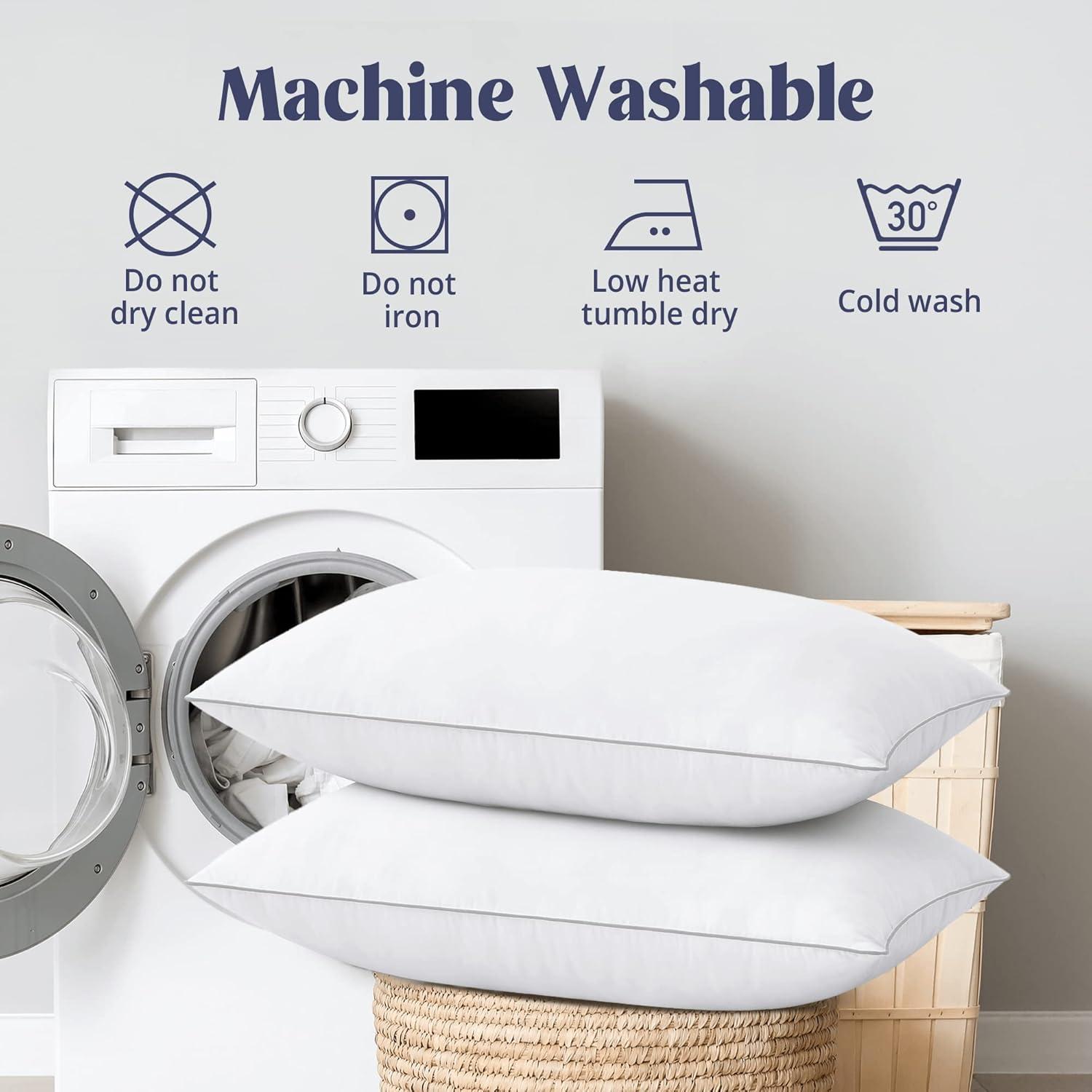 puredown® Goose Feathers Bed Pillows, 100% Cotton Cover, Queen Size Hotel Collection Pillows Set of 2 for Sleeping with Silver Piping, Feather and Polyester Filling