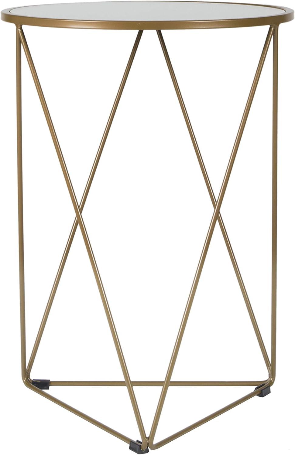 Modern Geometric Gold Metal Round Side Table with Mirrored Top