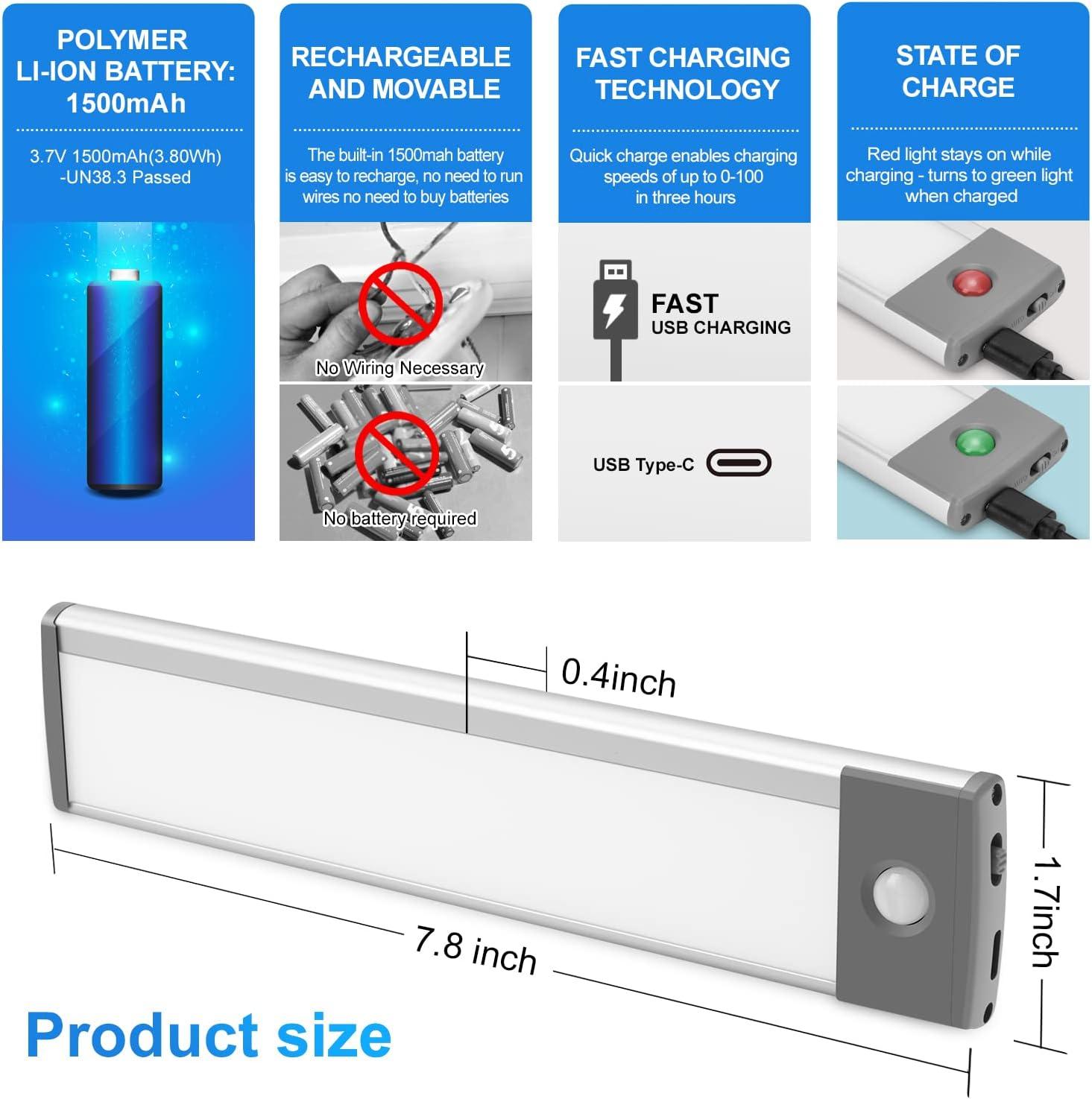 LEPOTEC 2022 30 LED Under Counter Closet Lighting, Pantry Light, LED Motion Sensor Cabinet Light Battery Powered Operated Light 2500mah Rechargeable Wireless Motion Sensor Closet Light