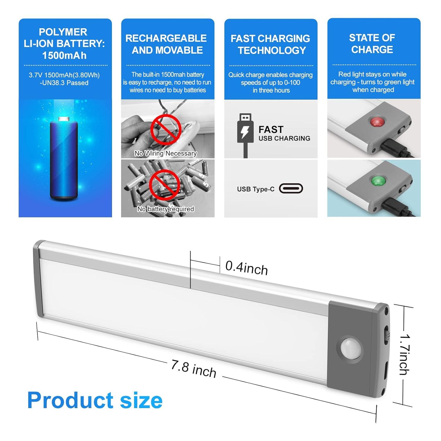 LEPOTEC 2022 30 LED Under Counter Closet Lighting, Pantry Light, LED Motion Sensor Cabinet Light Battery Powered Operated Light 2500mah Rechargeable Wireless Motion Sensor Closet Light