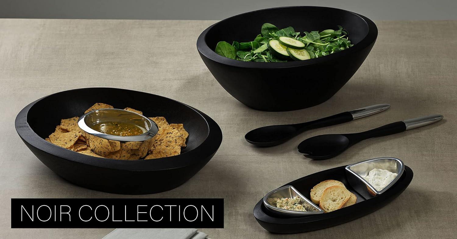 Nambe - Noir Collection Dark Stained Acacia Wood Chip & Dip Serving Bowl with Nambe Alloy Dip Bowl #MT1468