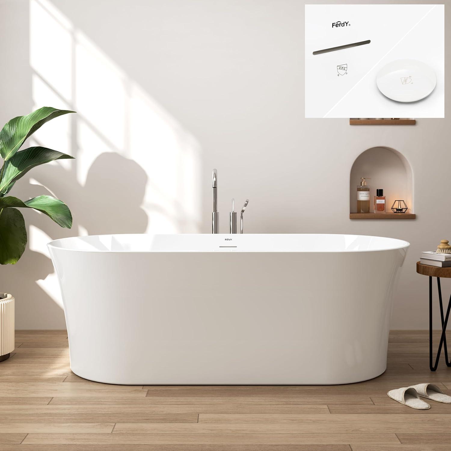 Bali Elite 67" x 30" Freestanding Soaking Acrylic Bathtub with Brushed Nickel Drain