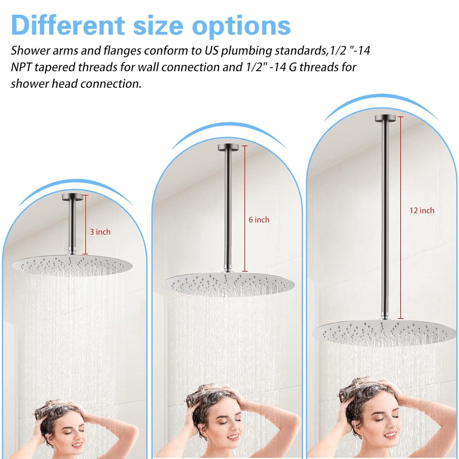 Ceiling Mount Shower Arm with Flange for Rain Shower Head,Stainless Steel Straight Arm for Fixed Shower Head,6 Inch Brushed Nickel