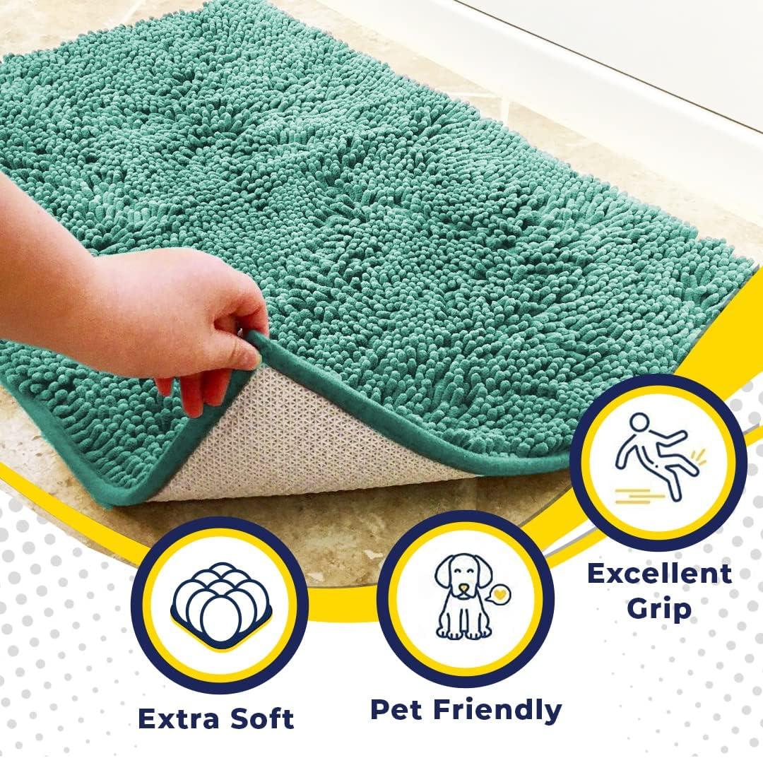 Muddy Mat Highly Absorbent  Soft Chenille Door Mat and Pet Rug Non Slip Thick Washable Mat for Indoor and Outdoor-Seafoam Green Runner 24"x60"