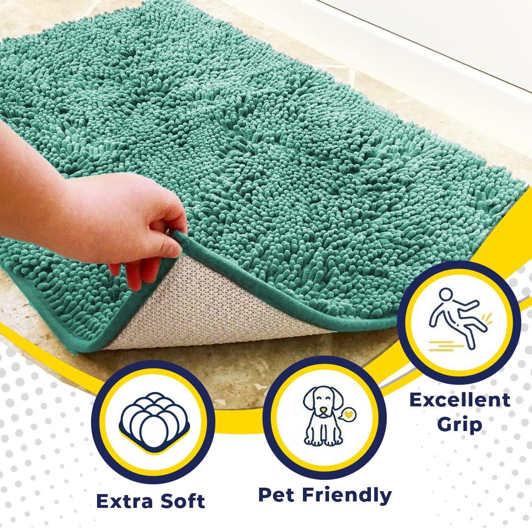 Muddy Mat Highly Absorbent  Soft Chenille Door Mat and Pet Rug Non Slip Thick Washable Mat for Indoor and Outdoor-Seafoam Green Runner 24"x60"