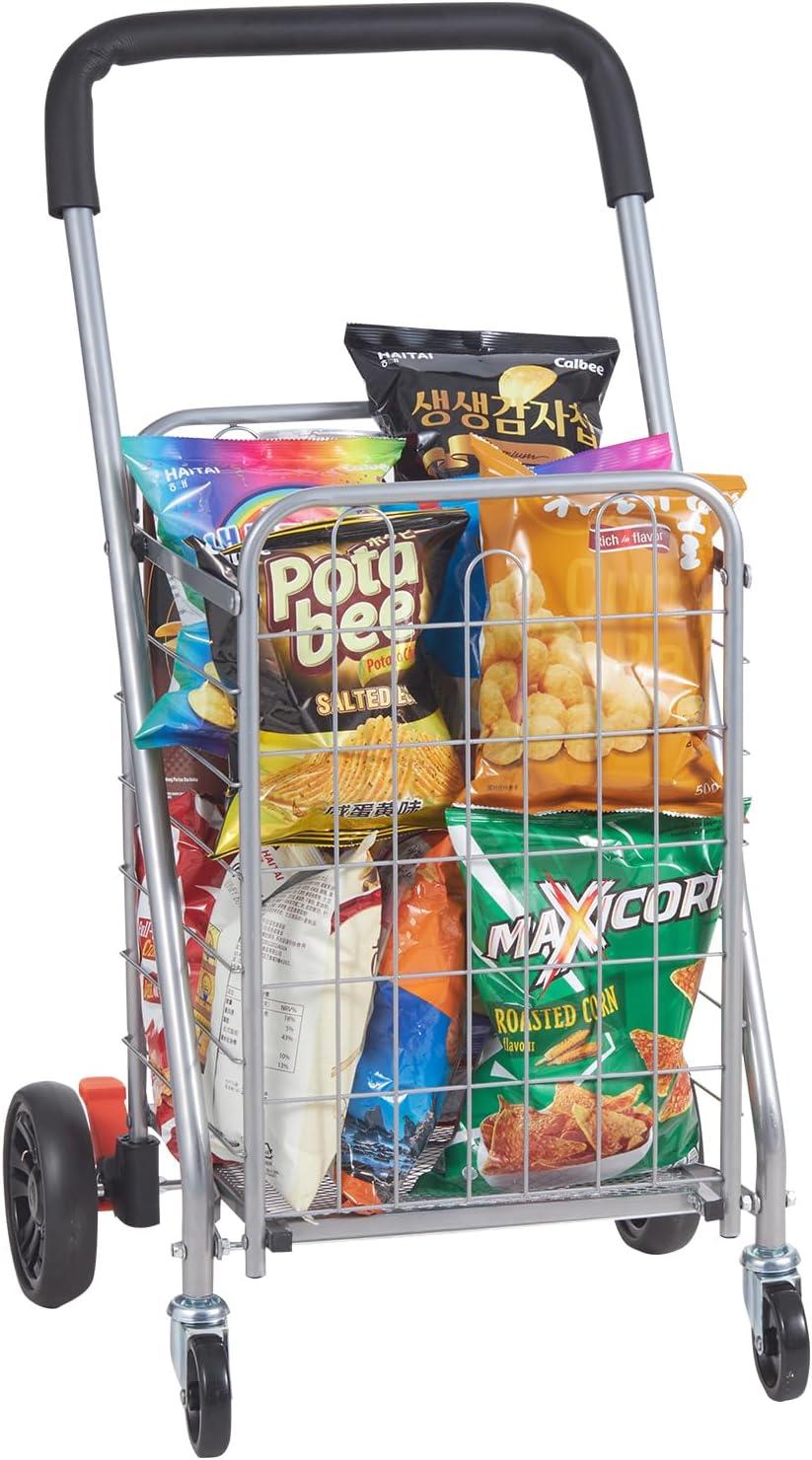 BENTISM Folding Shopping Cart Utility Grocery Basket Cart Shopping Wheels 66 lbs