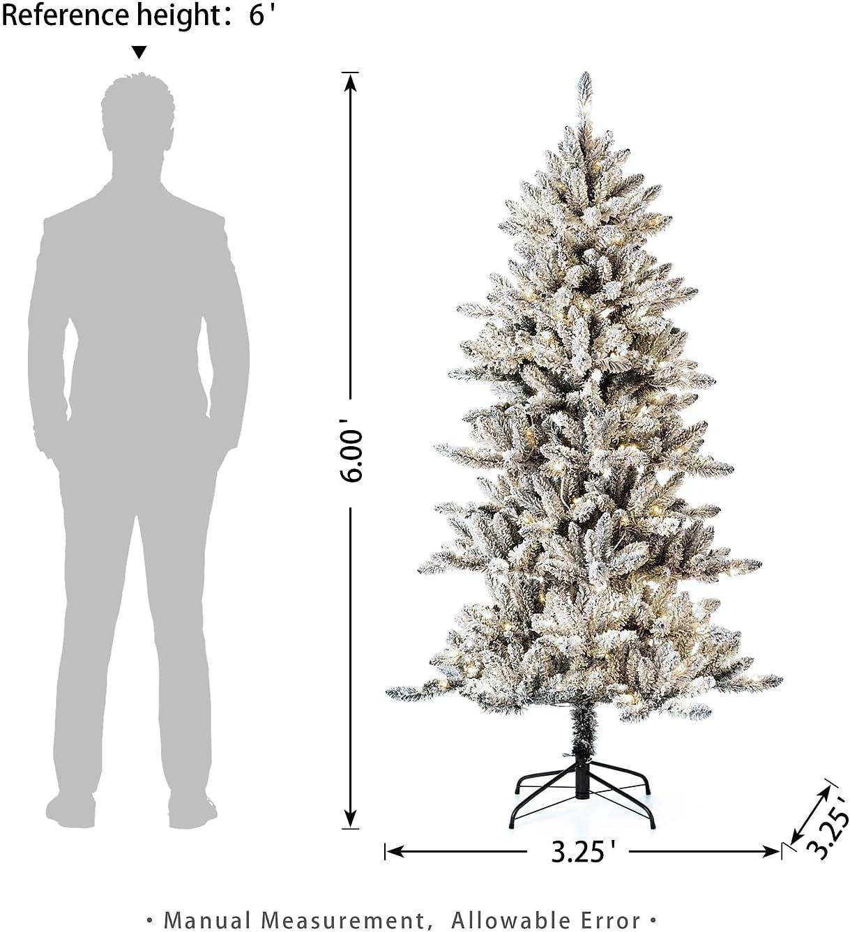 Glitz Design Glitzhome 6ft Pre-Lit Flocked Slim Fir Artificial Christmas Tree with 300 Warm White