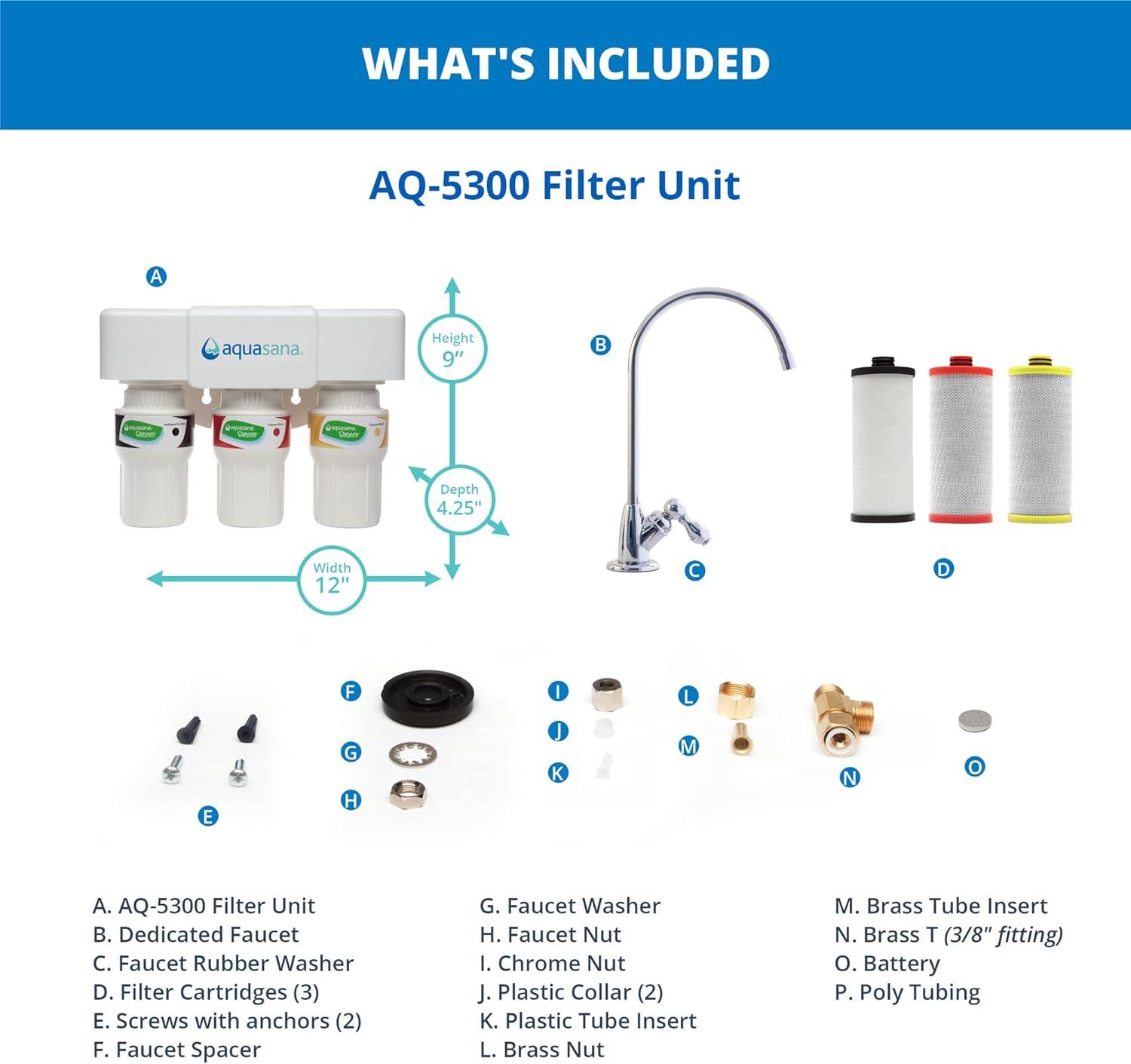 Aquasana Triple-Stage Under Sink Water Filter System with Nickel Faucet