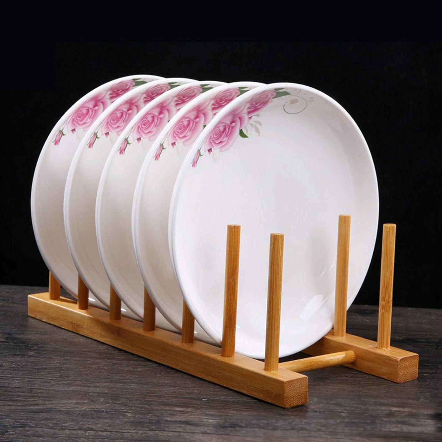 Fiudx Bamboo Wooden Dish Rack Multifunctional Pot Lid Holder Compact Dish Drying Rack for Dish/Plate/Bowl/Cup/Pot Lid/Cutting Board