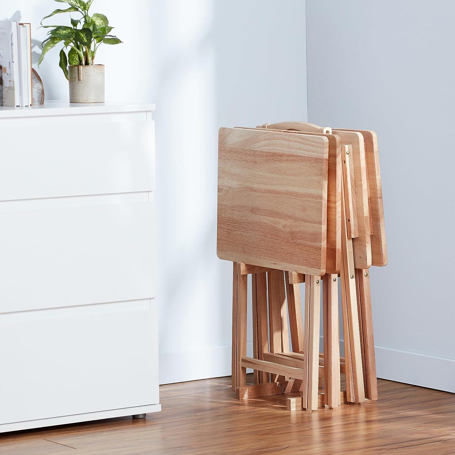5 Piece TV Tray Table Set in Natural (4 Trays, 1 Stand)