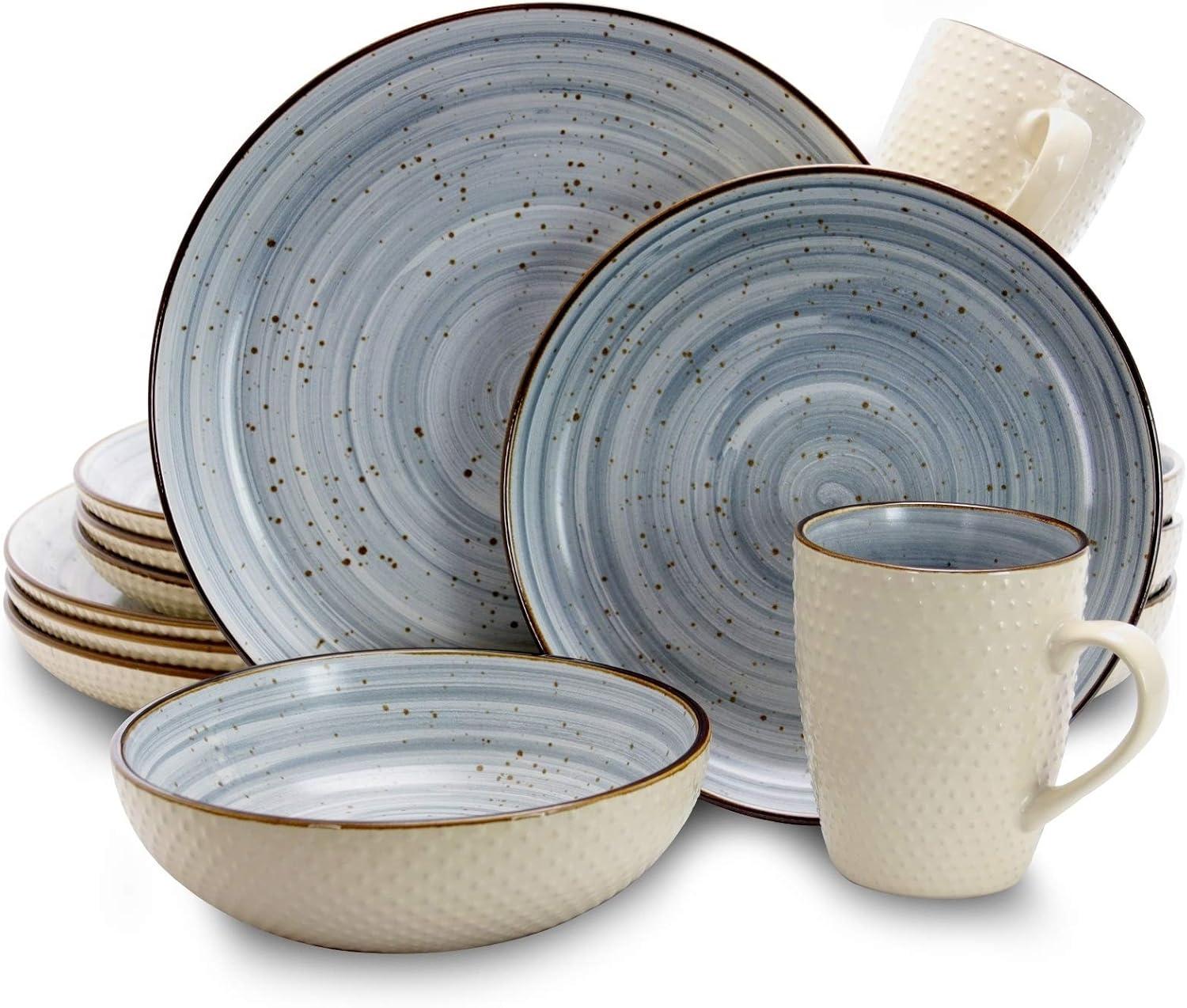 Powder Blue and White Ceramic 16-Piece Dinnerware Set