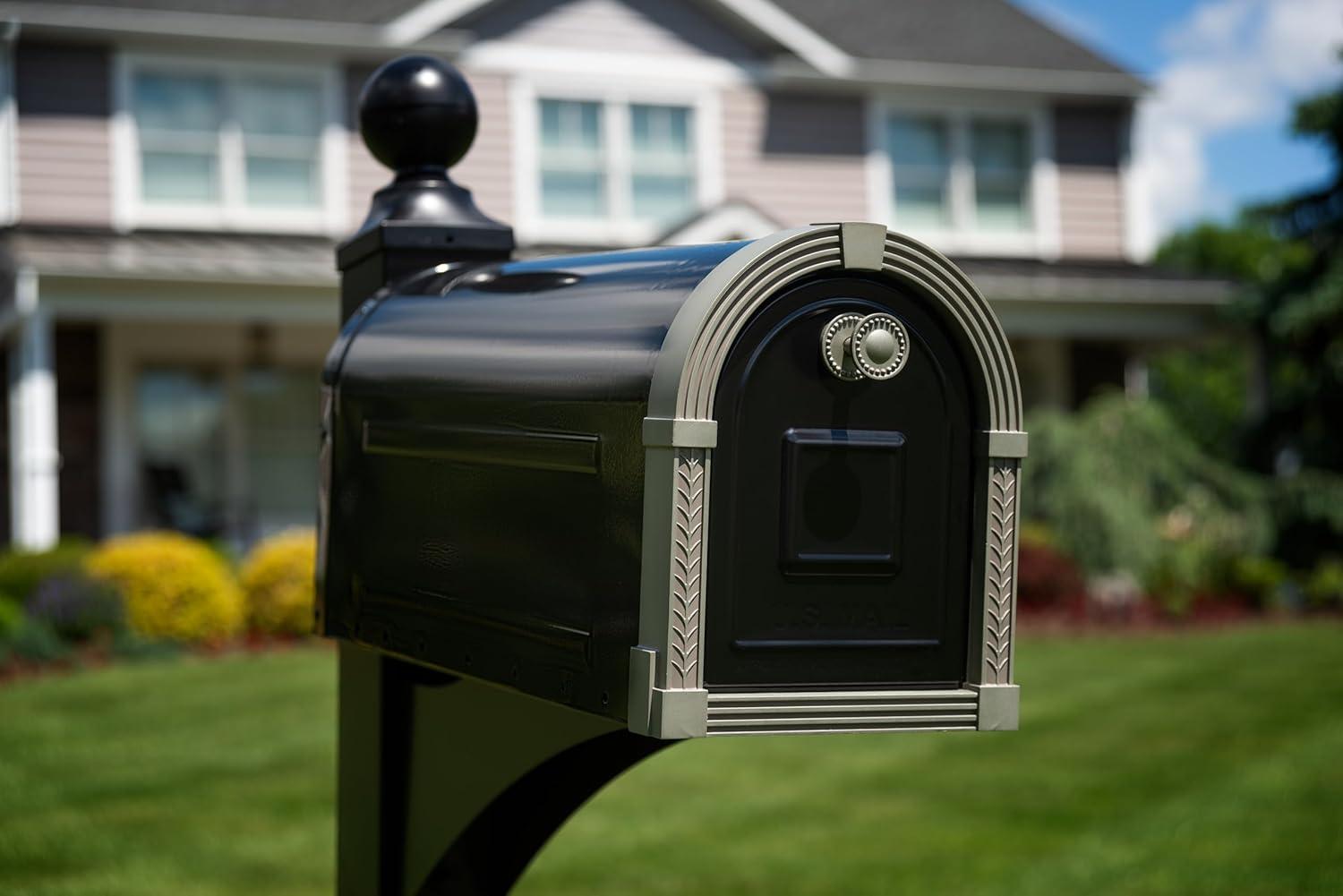 Architectural Mailboxes Landover Mailbox and Address Posts Black: Aluminum Stand, No Assembly Required, 56.3" Height