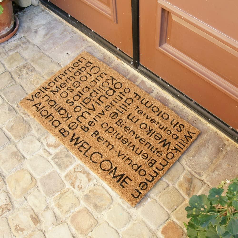 Eco-Friendly Coir Outdoor Welcome Mat with Multilingual Greetings