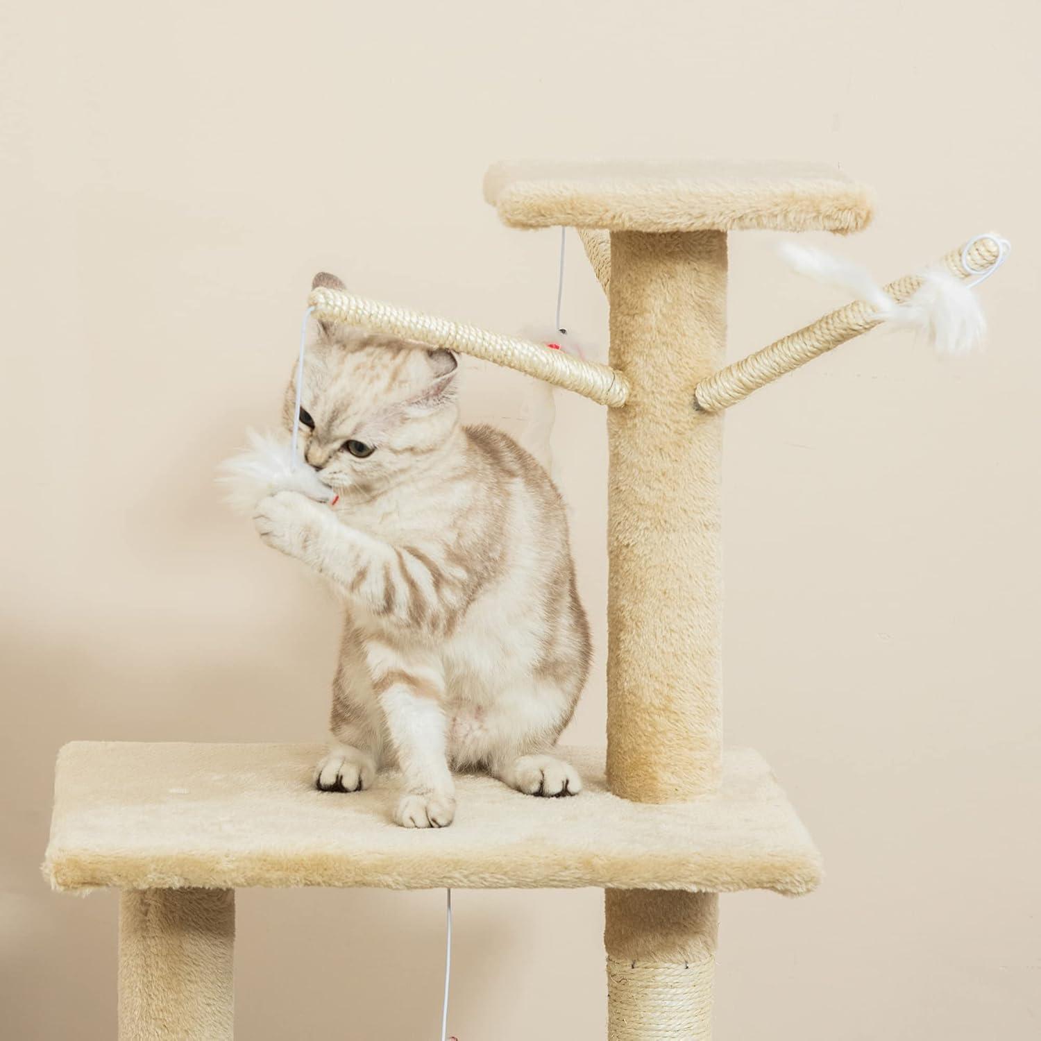 Beige Sisal and Plush Cat Condo Tower with Scratching Posts