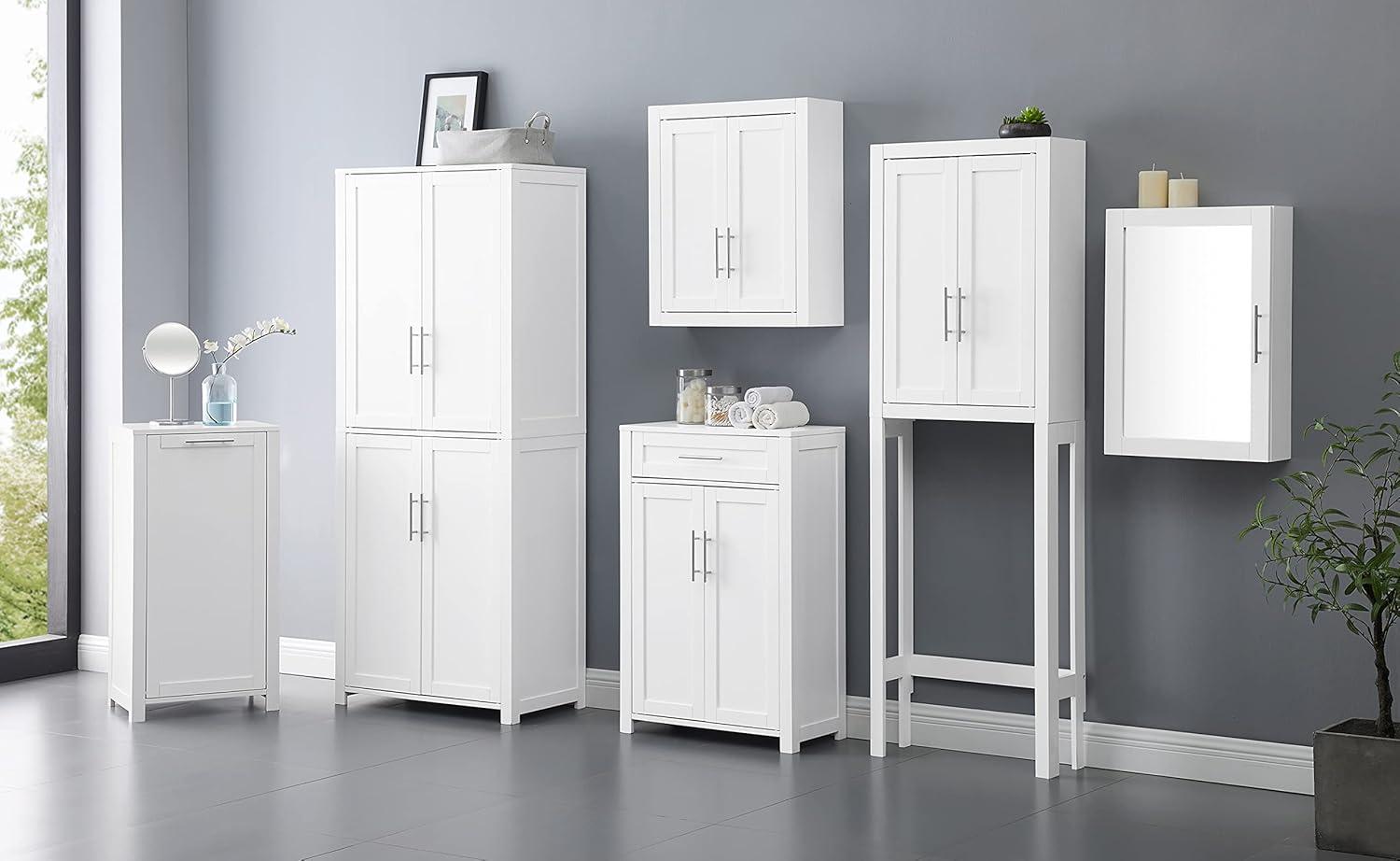 Savannah Space Saver White - Crosley: Bathroom Etagere with Adjustable Shelves, MDF Frame, Anti-Tip Hardware