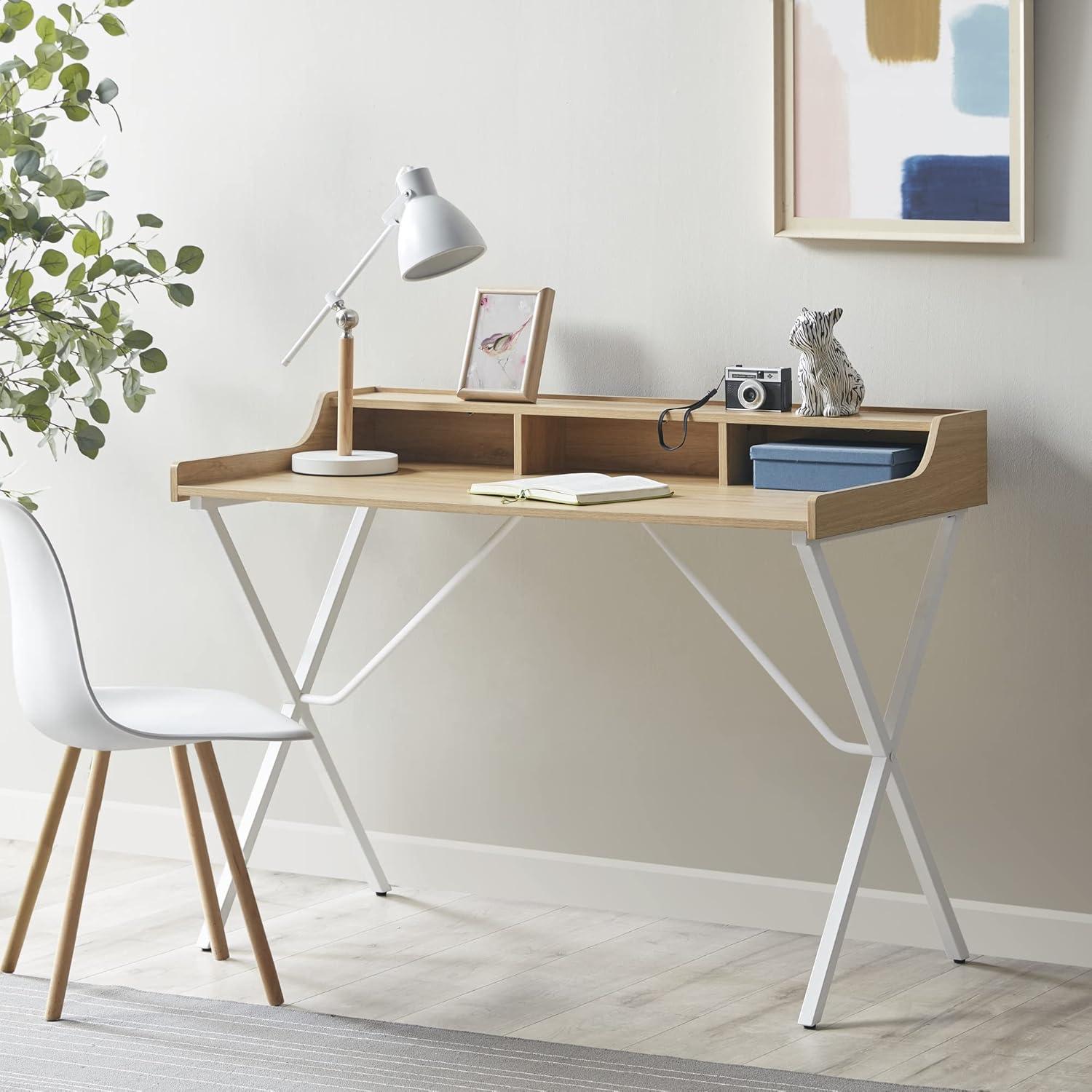 Laurel Writing Desk With Storage with Metal Legs