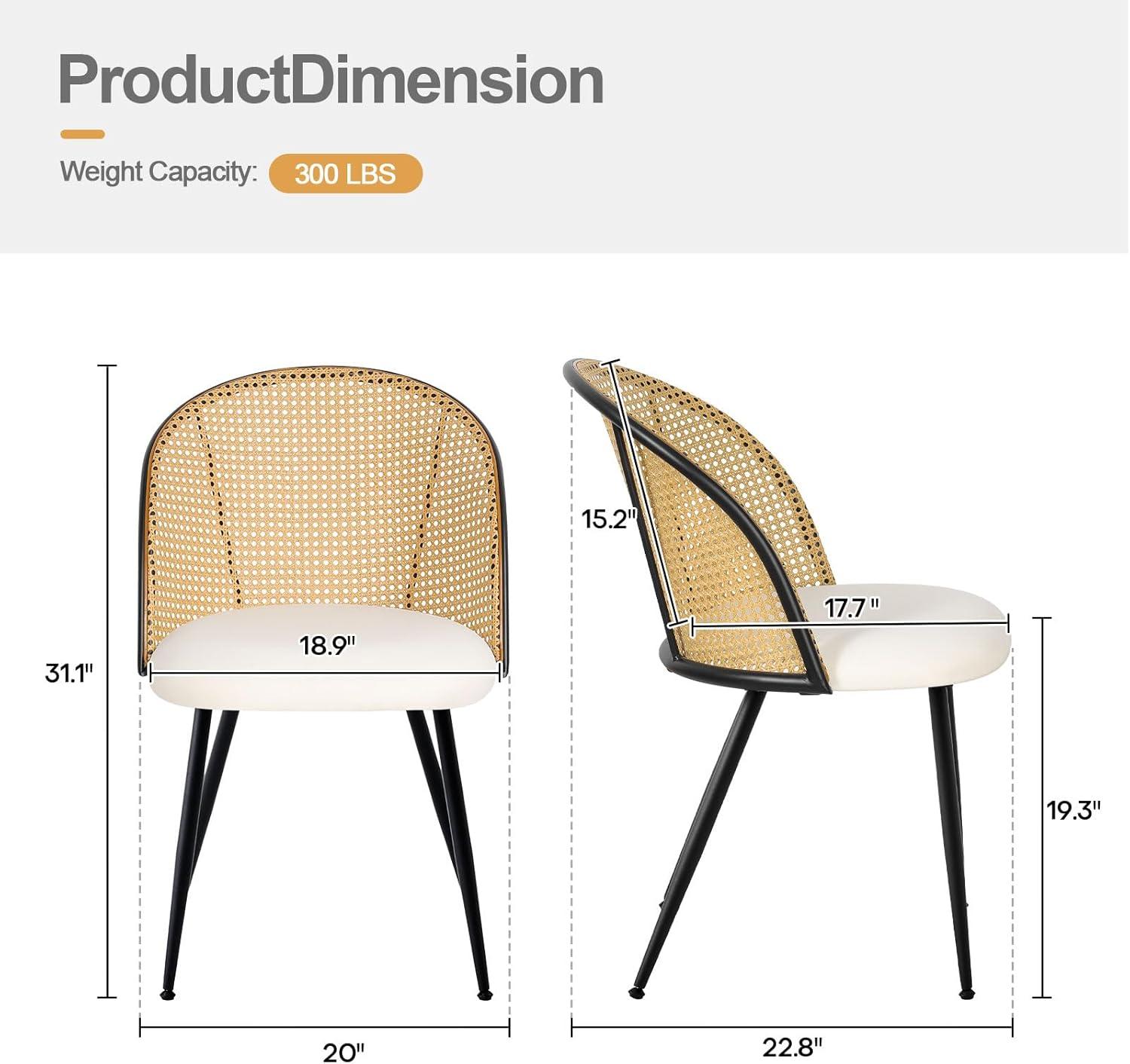 Lucky Monet Modern Upholstered Rattan Dining Chairs Set of 2/4 Set of 2 - PU-White-Natural Back