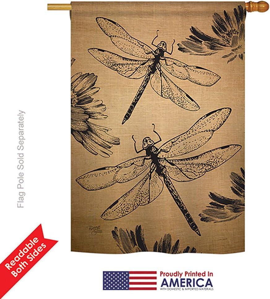 28" x 40" Burlap Dragonfly Garden House Flag