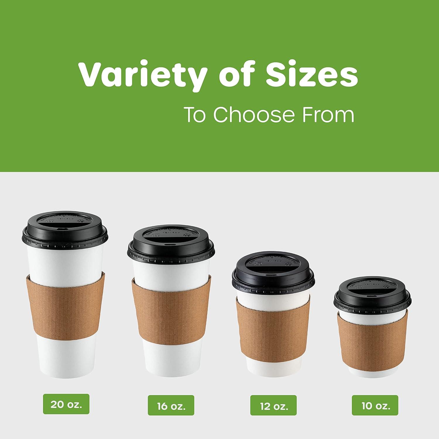 GUSTO 12 Oz Paper Cups Disposable Coffee Cups with Lids & Coffee Sleeves, 100 Sets