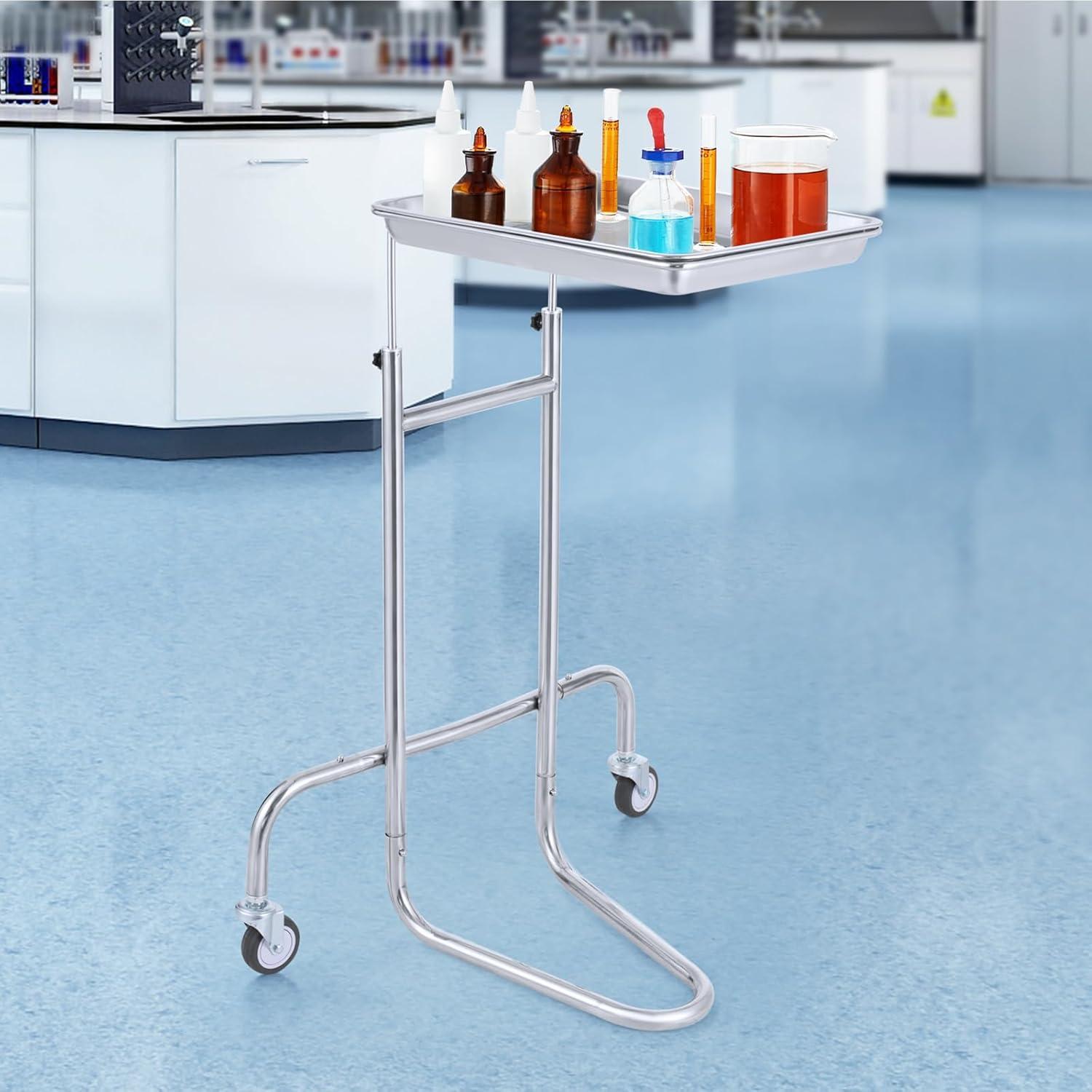 VEVOR Lab Rolling Cart, 2-Shelf Stainless Steel Rolling Cart, Lab Serving Cart with Swivel Casters, Dental Utility Cart for Clinic, Lab, Hospital, Salon, 15.16"x21.57"x34.06"