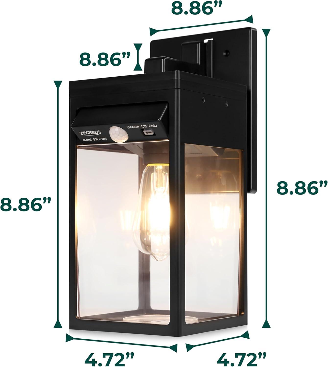 TECHKO Solar Edison Bulb Wall Light Sconce with Motion Sensor - Outdoor Wall Light Fixtures for House, Dusk to Dawn Sensor Porch Lights, Exterior Wall Mount Lights for Garage