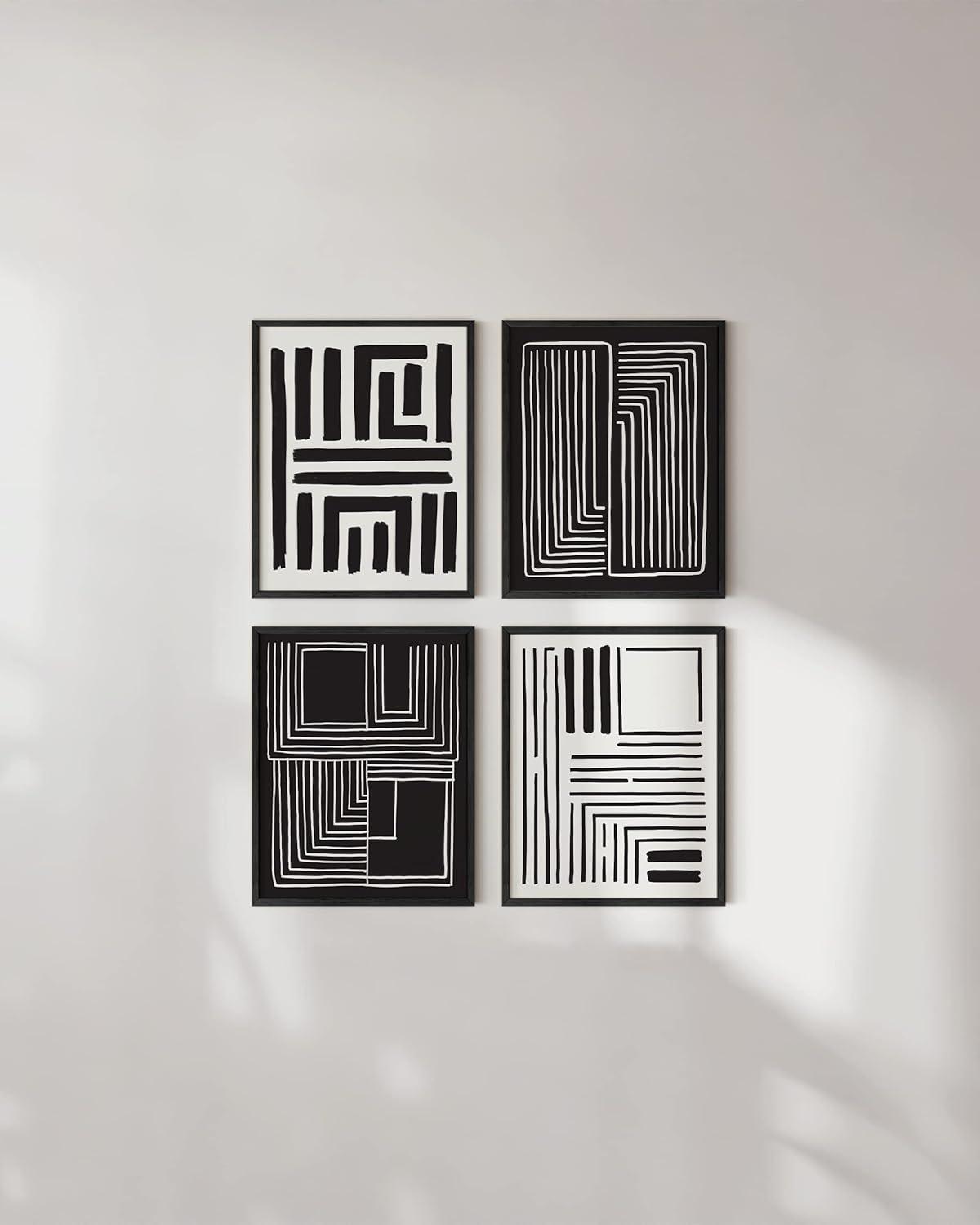 HAUS AND HUES Geometric Wall Art - Set of 4 Black and White Posters For Room Aesthetic, Modern Abstract Wall Art, Minimalist Art Wall Decor, Large Black and White Wall Art, (11x14, Unframed)