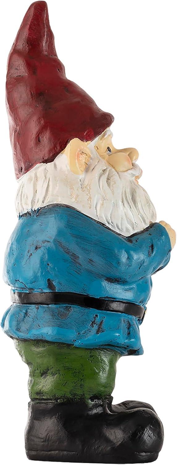 12" Polyresin Bearded Garden Gnome Statue With Red Hat - Alpine Corporation: Outdoor Lawn Decor, Solar Lighting Feature