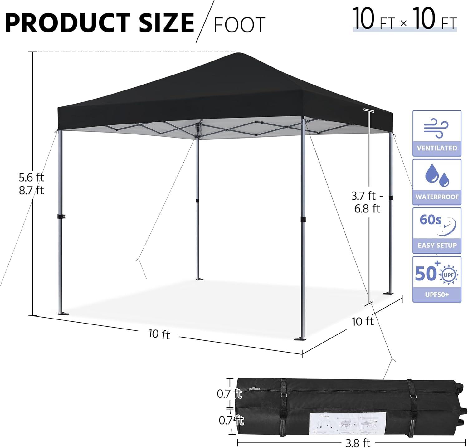 Yaheetech 10x10ft Pop-up Canopy with One-Push-To-Lock Setup Mechanism