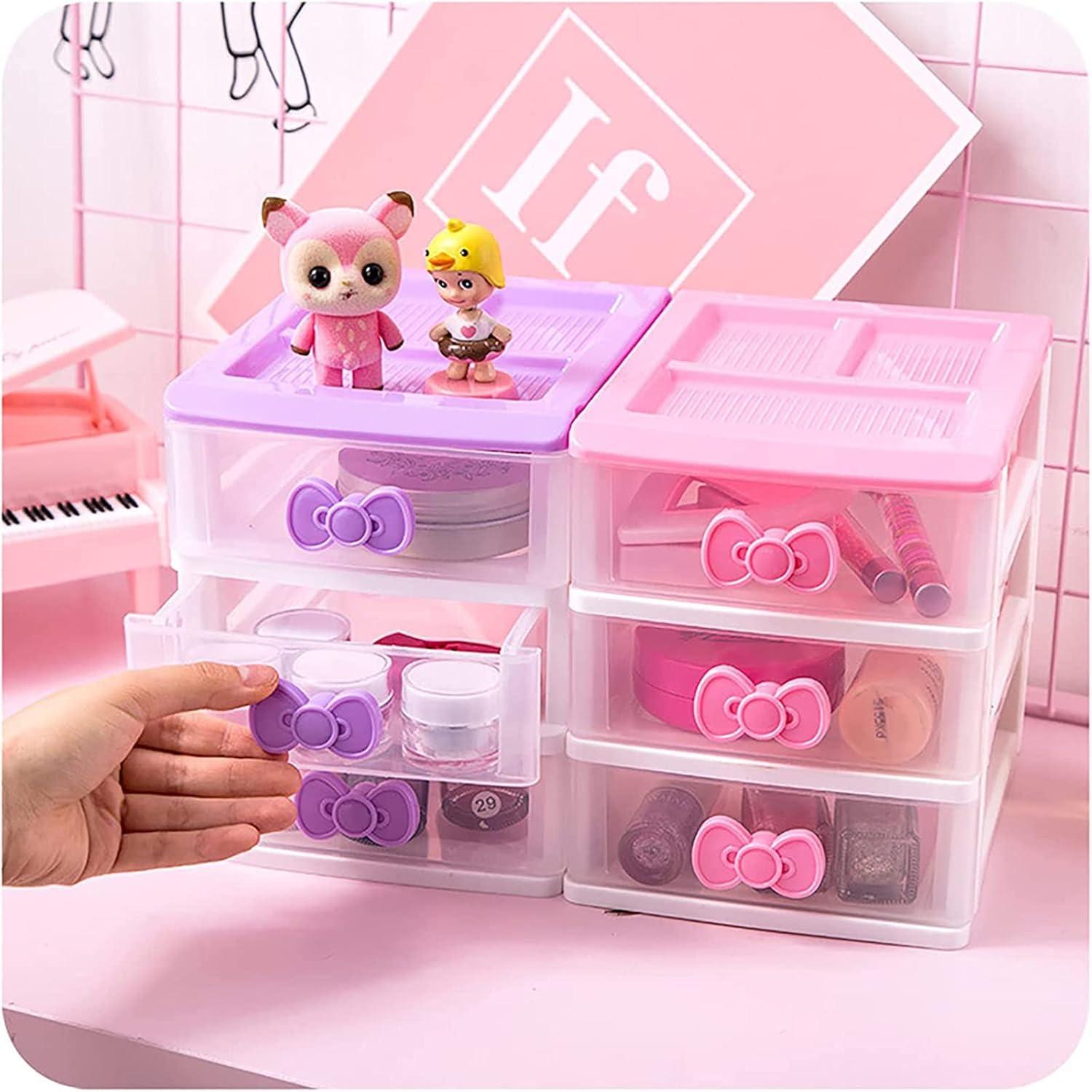 3 Drawer Storage Organizer Small Plastic Drawer Kawaii Purple Desk Organizer Drawer for Bathroom, Dorm, Desk, Office