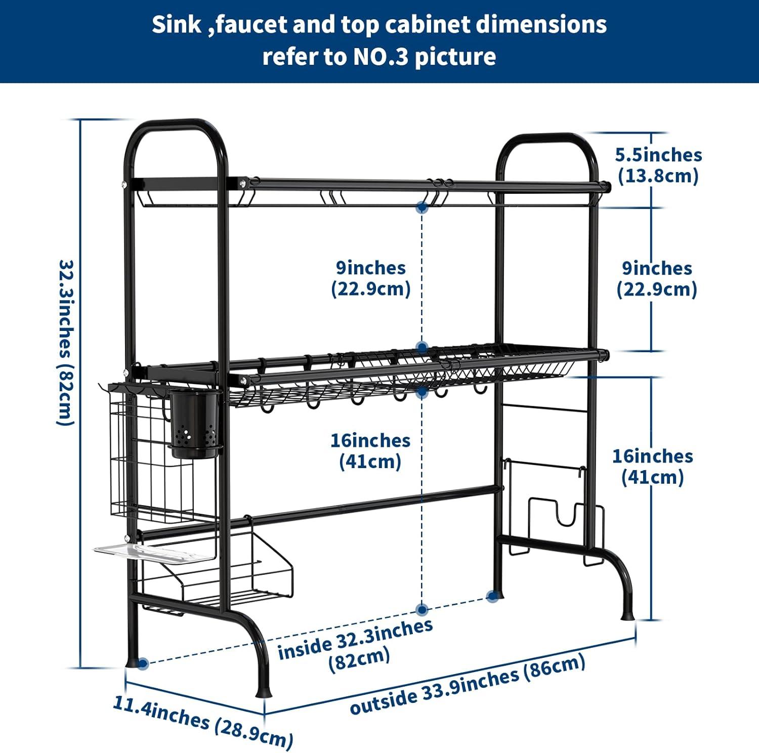 Adjustable Black Stainless Steel 2-Tier Over-Sink Dish Rack