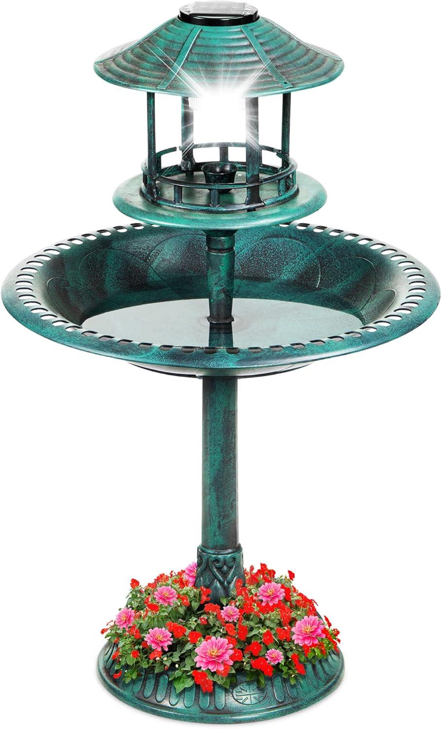 Best Choice Products Solar Outdoor Bird Bath Pedestal Fountain Garden Decoration w/ Fillable Planter Base