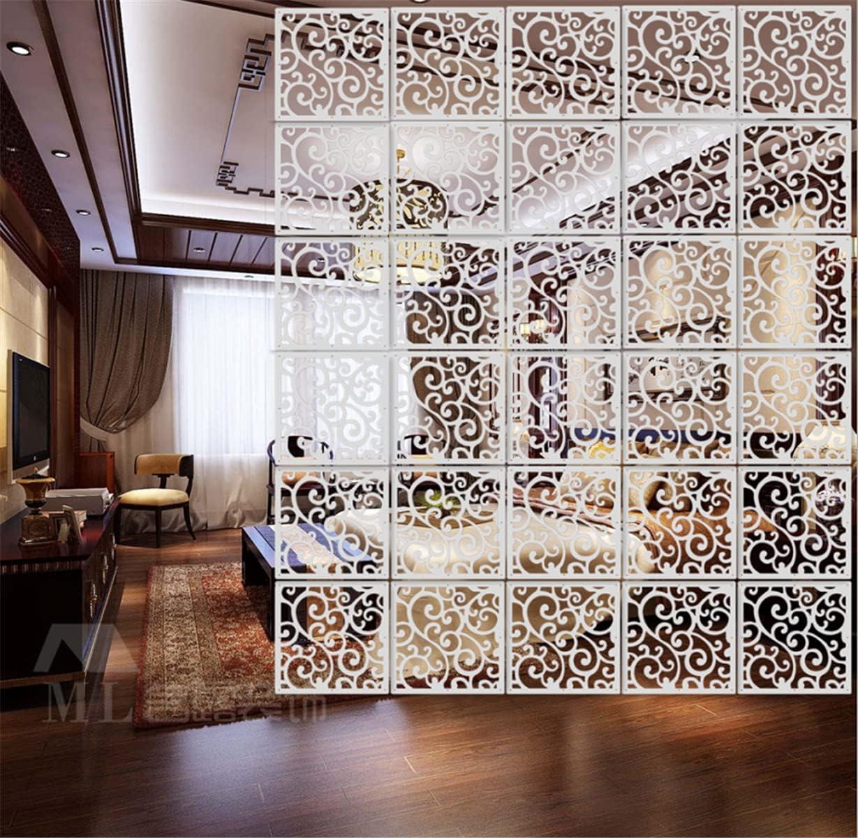 12Pcs White Hanging Room Divider,Wood-Plastic Room Divider DIY Panel Screens Partition Wall Dividers Room Decoration with All Accessories 11.4x11.4 Inch