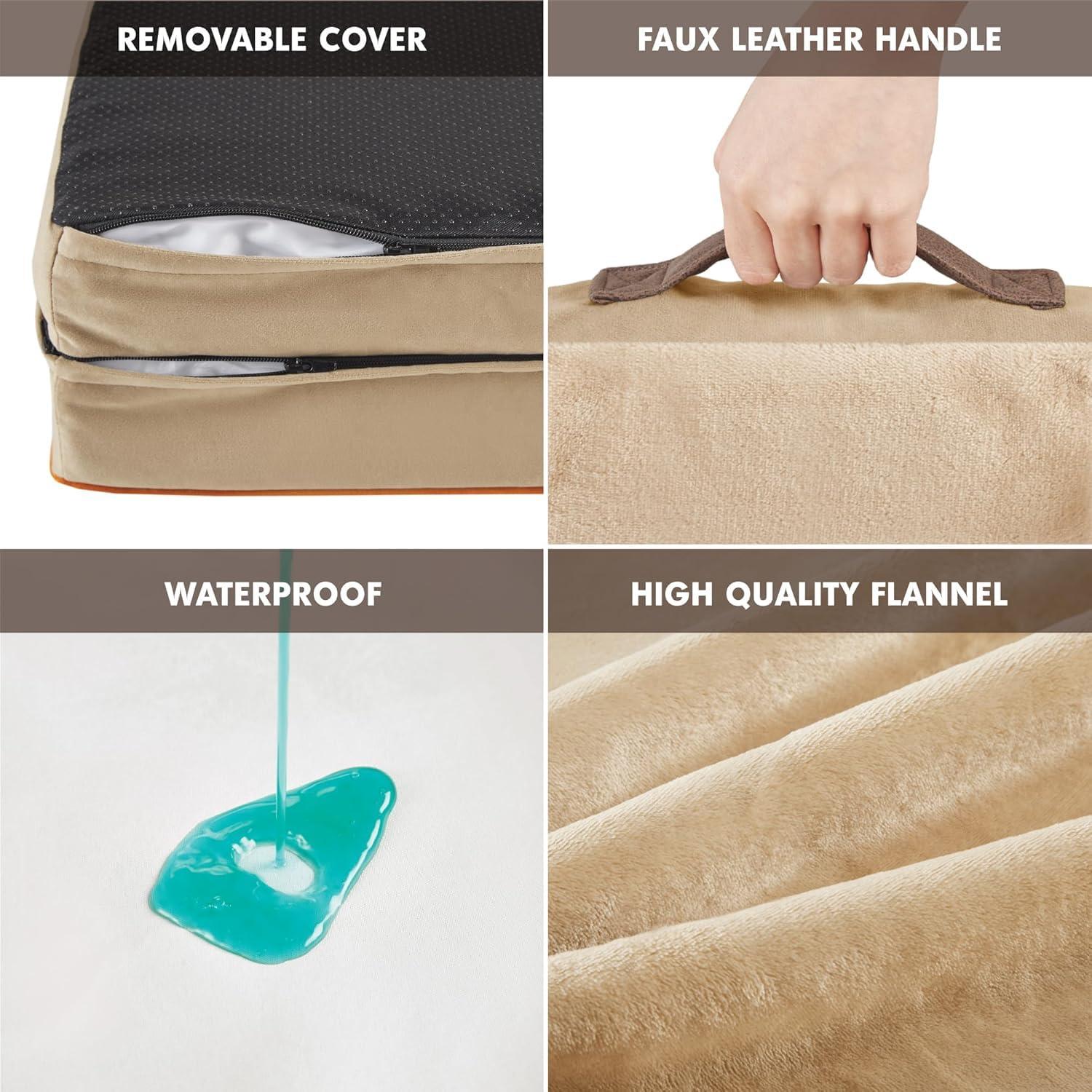 Medium Khaki Orthopedic Waterproof Dog Bed with Bolster