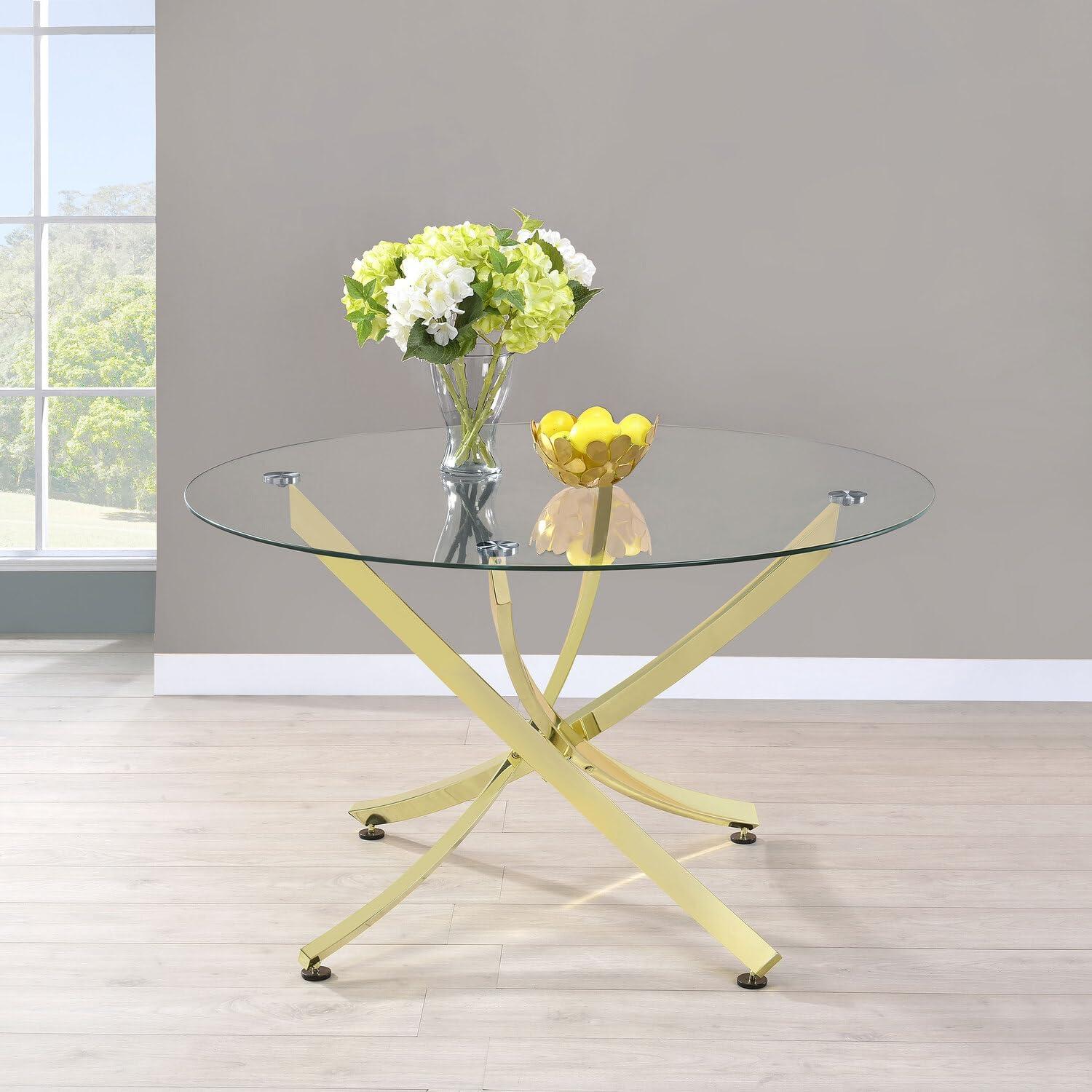 Beckham 46'' Brass Finish Round Glass Dining Table