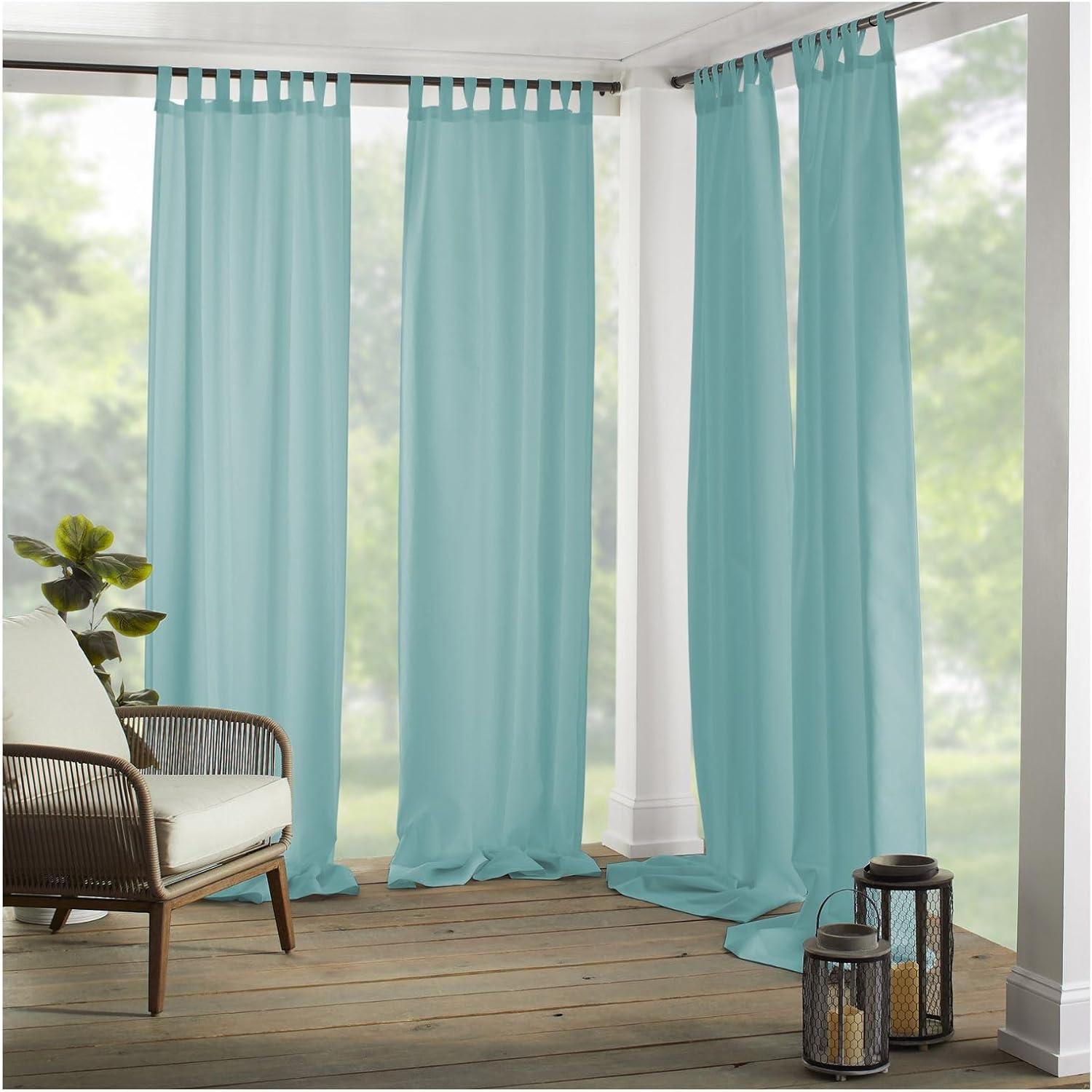 Matine Tab Top Indoor/Outdoor Single Window Curtain for Patio, Porch, Cabana - 52 x 84 - Mineral Blue - Elrene Home Fashions