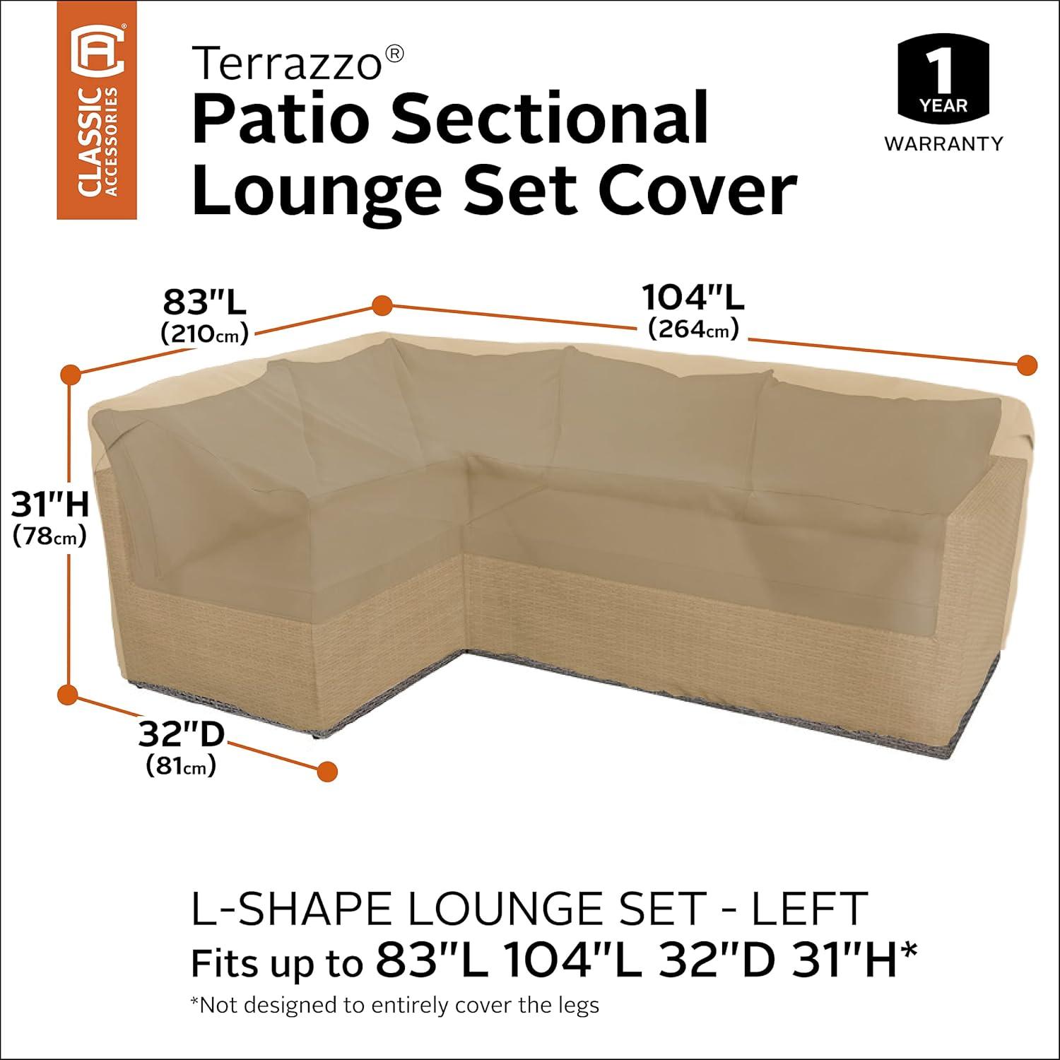 Classic Accessories Terrazzo Water-Resistant 104 Inch Patio Left-Facing Sectional Lounge Set Cover