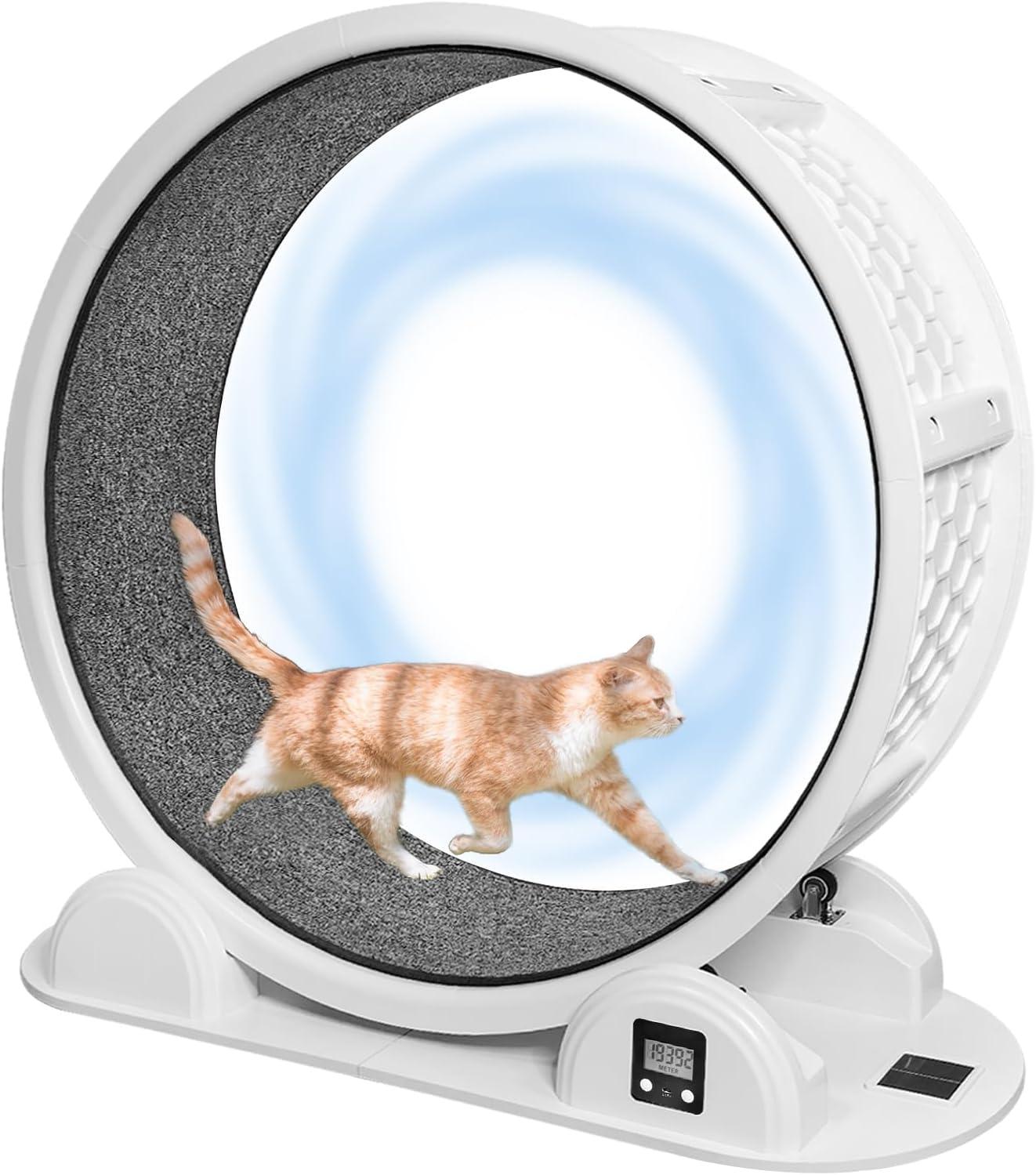 Large White and Gray ABS Cat Exercise Wheel with Pedometer