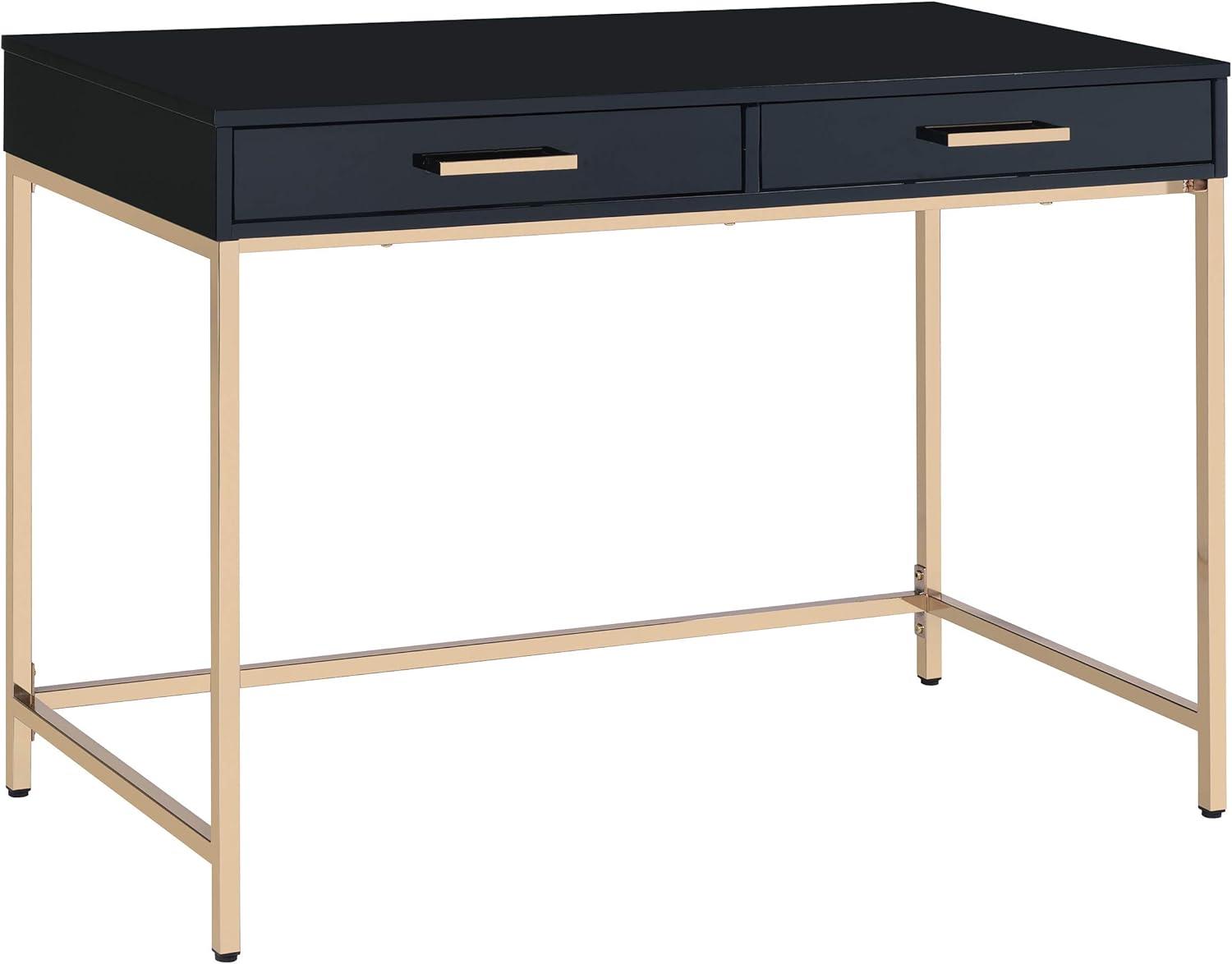 Alios Desk with Black Gloss Finish and Rose Gold Metal Frame