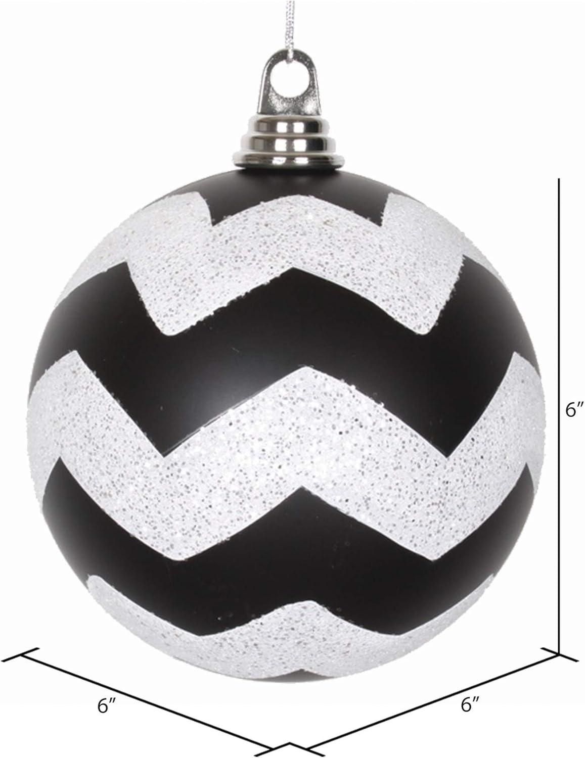 Vickerman 6" Black and White Matte Chevron Ball Christmas Ornament with Glitter Accents