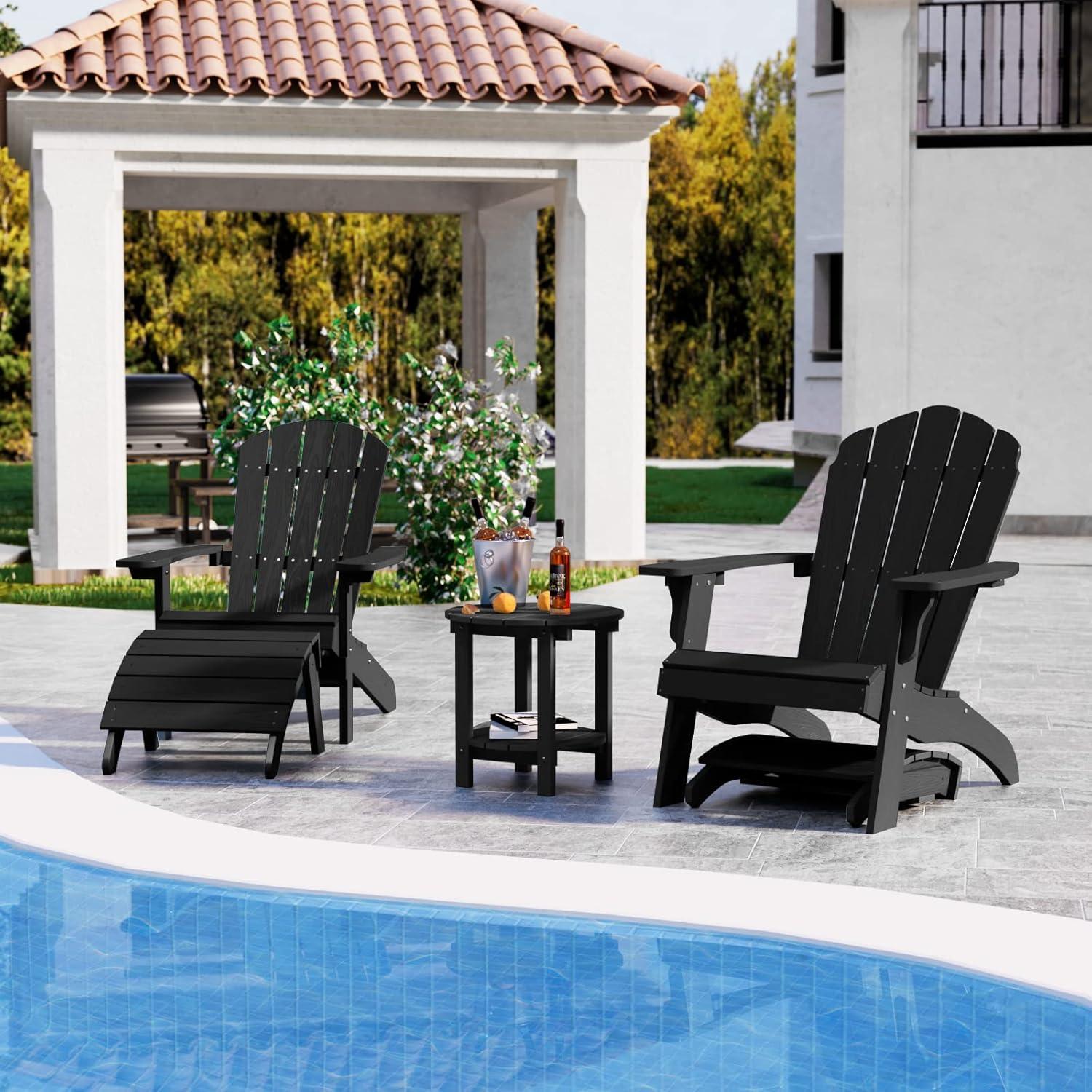 Black Plastic Folding Adirondack Outdoor Ottoman