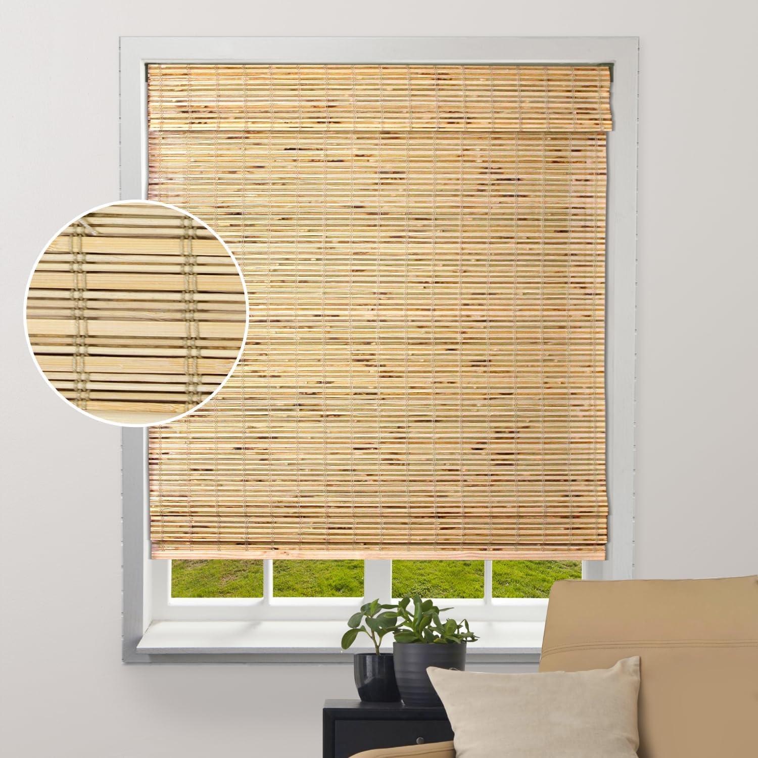 Arlo Blinds Cordless Petite Rustique Bamboo Roman Shades Blinds - Size: 32"W x 60"H, Light Filtering