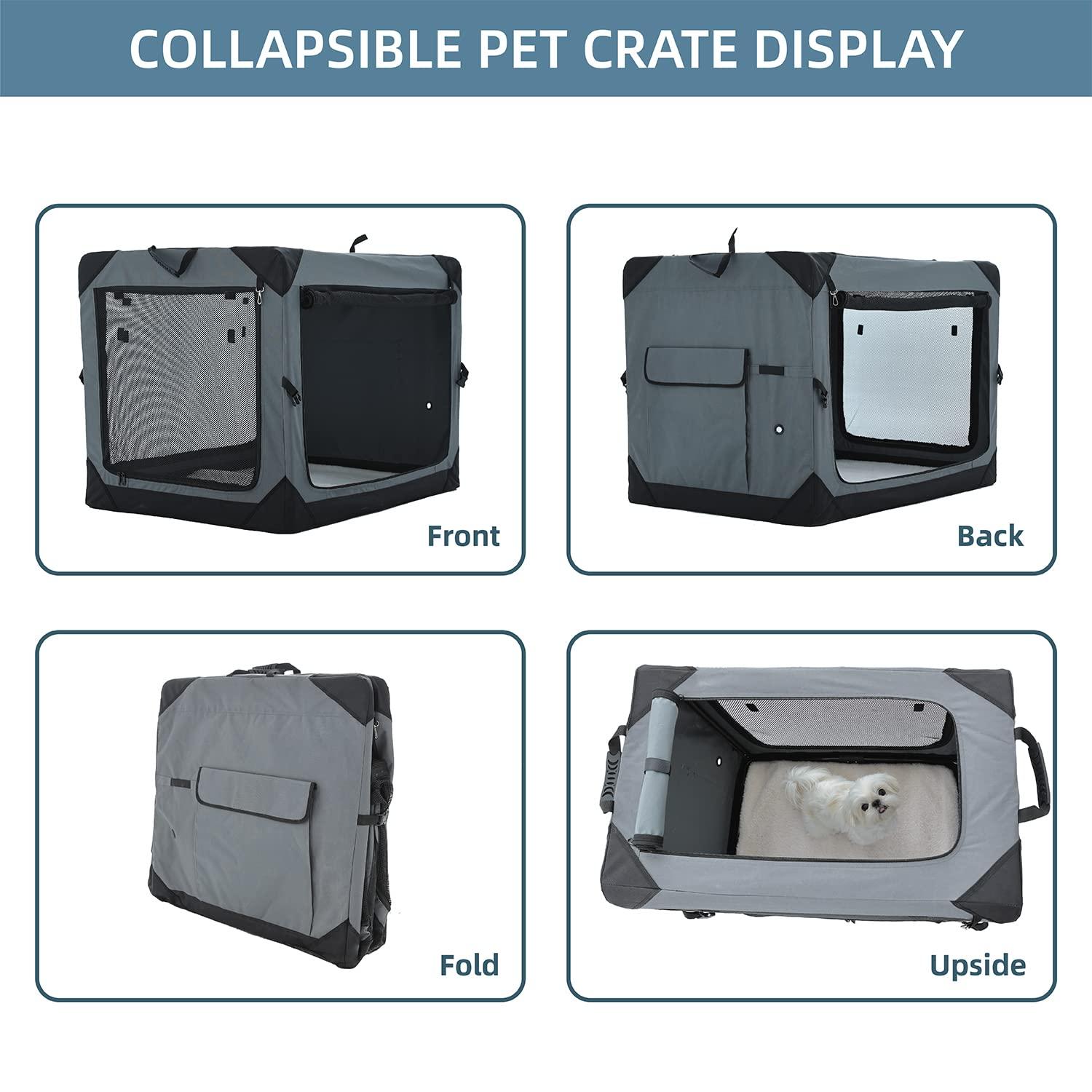 Pettycare 42 Inch Collapsible Foldable Soft Dog Kennel with Chew Proof Mesh Windows, Indoor & Outdoor Travel Dog Crate