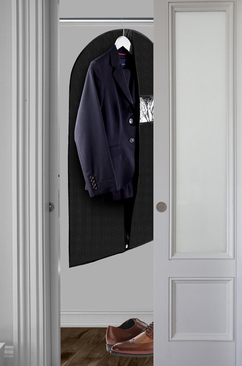 Fabric Garment Bag 42 Inch - Pack of 2 Hanging Clothing Storage Bags for Closet or Travel - Suit, Dress, Gown & Coat Protector with Zipper & Window - Dust Free Garment Covers