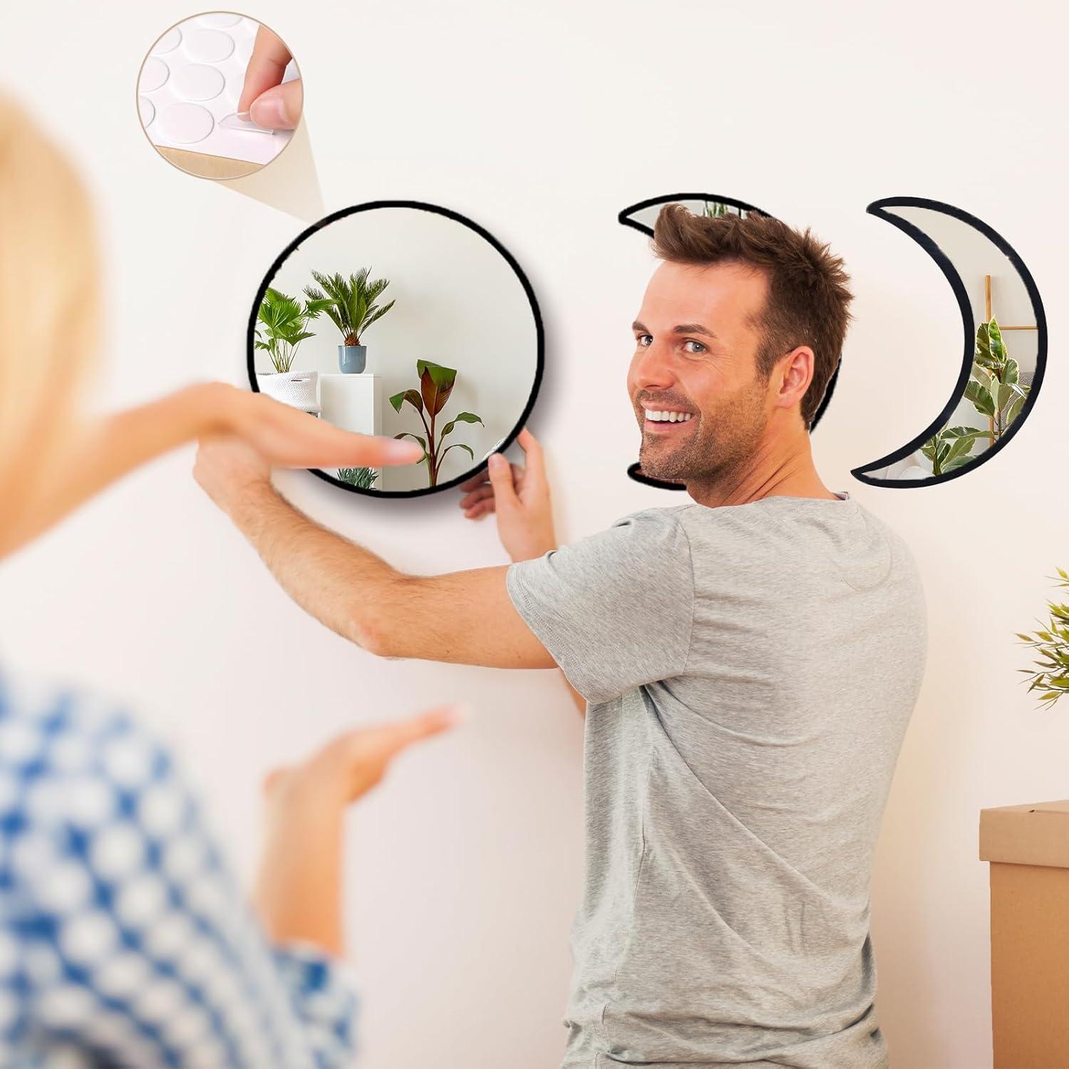 YUBAIHUI Moon Phase Mirror Set, 5pcs Boho Moon Wall Decor for Home Bohemian Bedroom Decoration Living Room Decor, Acrylic Mirror,Not Real Mirror