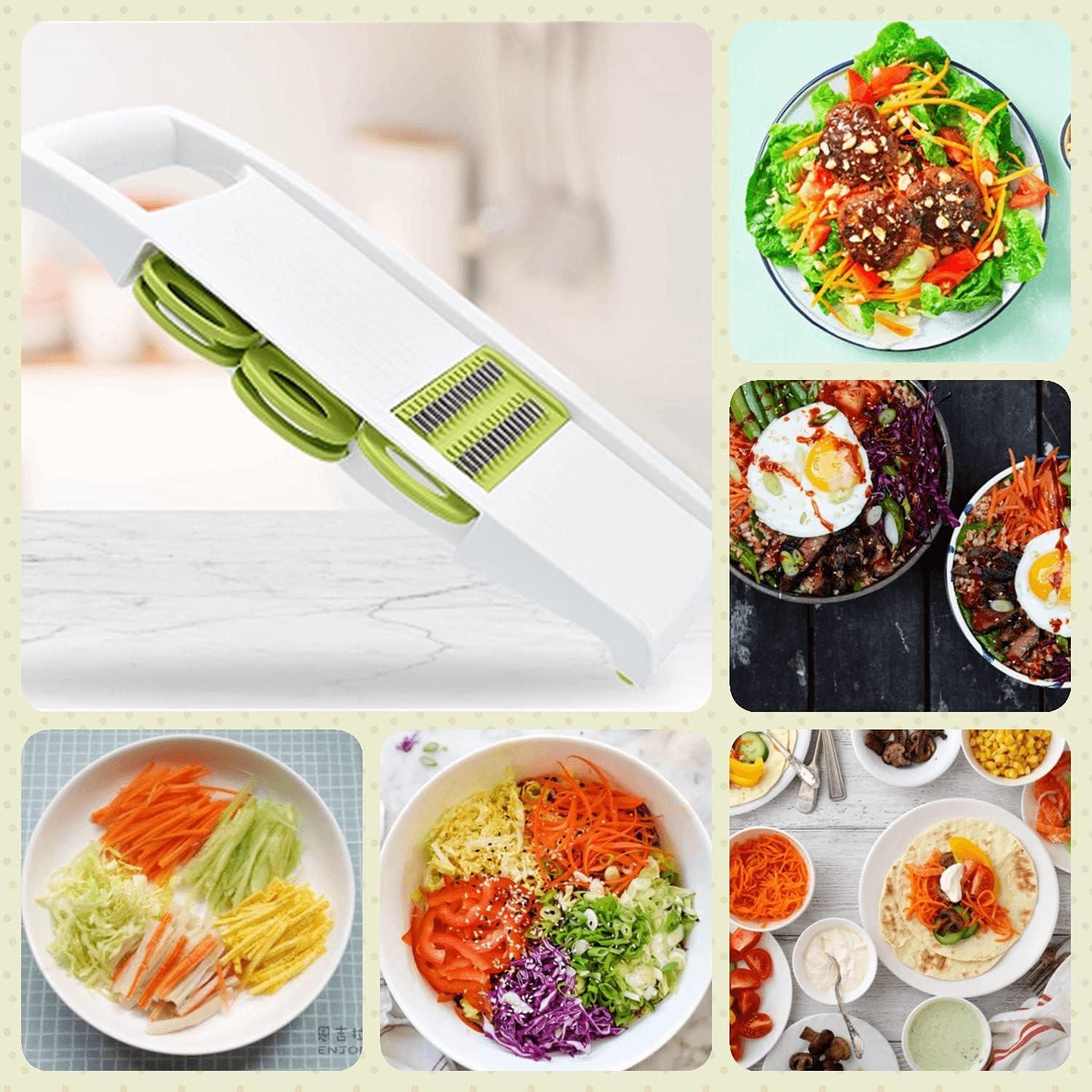 5 in 1 Mandoline Slicer Vegetable Slicer Mandolin Multi Blade Potato Veggie Slicer Vegetable Cutter Julienne Shredder Potato Slicer Green