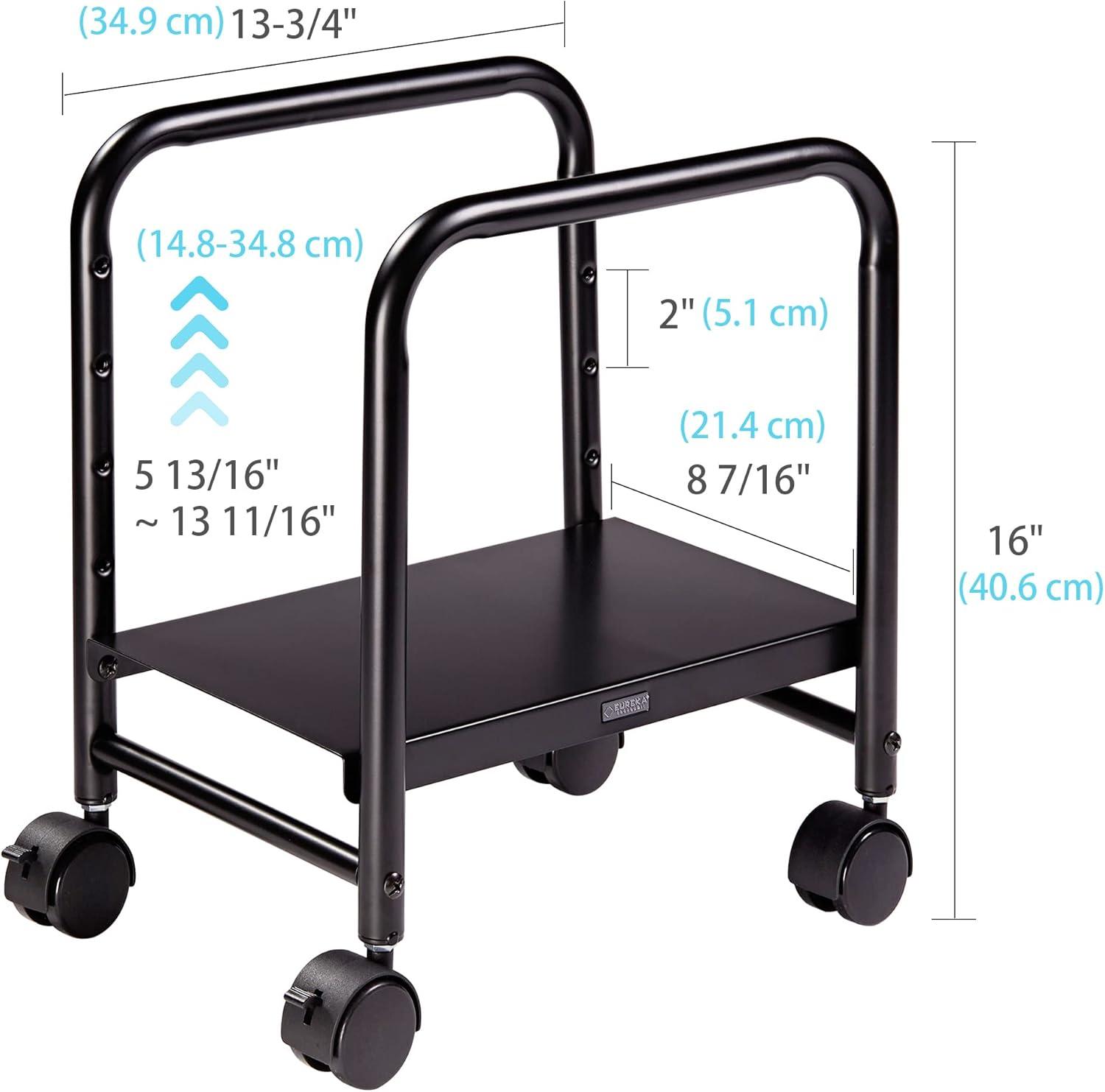 Black Adjustable Metal CPU Stand with Locking Wheels