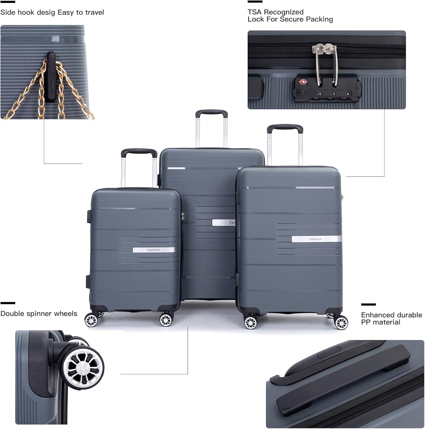 Gray Diamond Pattern 3-Piece Hardshell Spinner Luggage Set